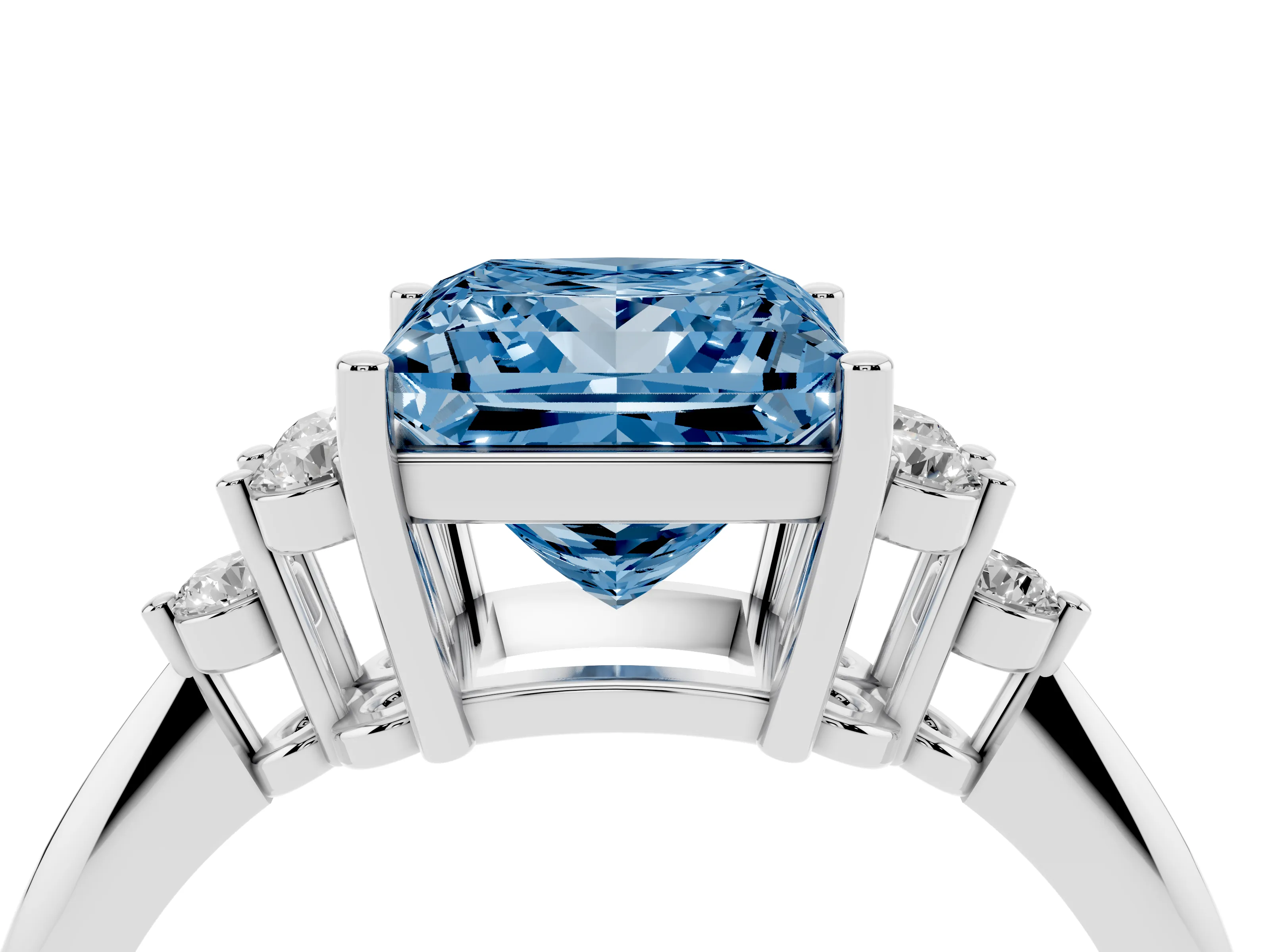 Fancy Blue Princess Cut Diamond Cluster Ring Set in Silver with Plain Band and Prong Setting