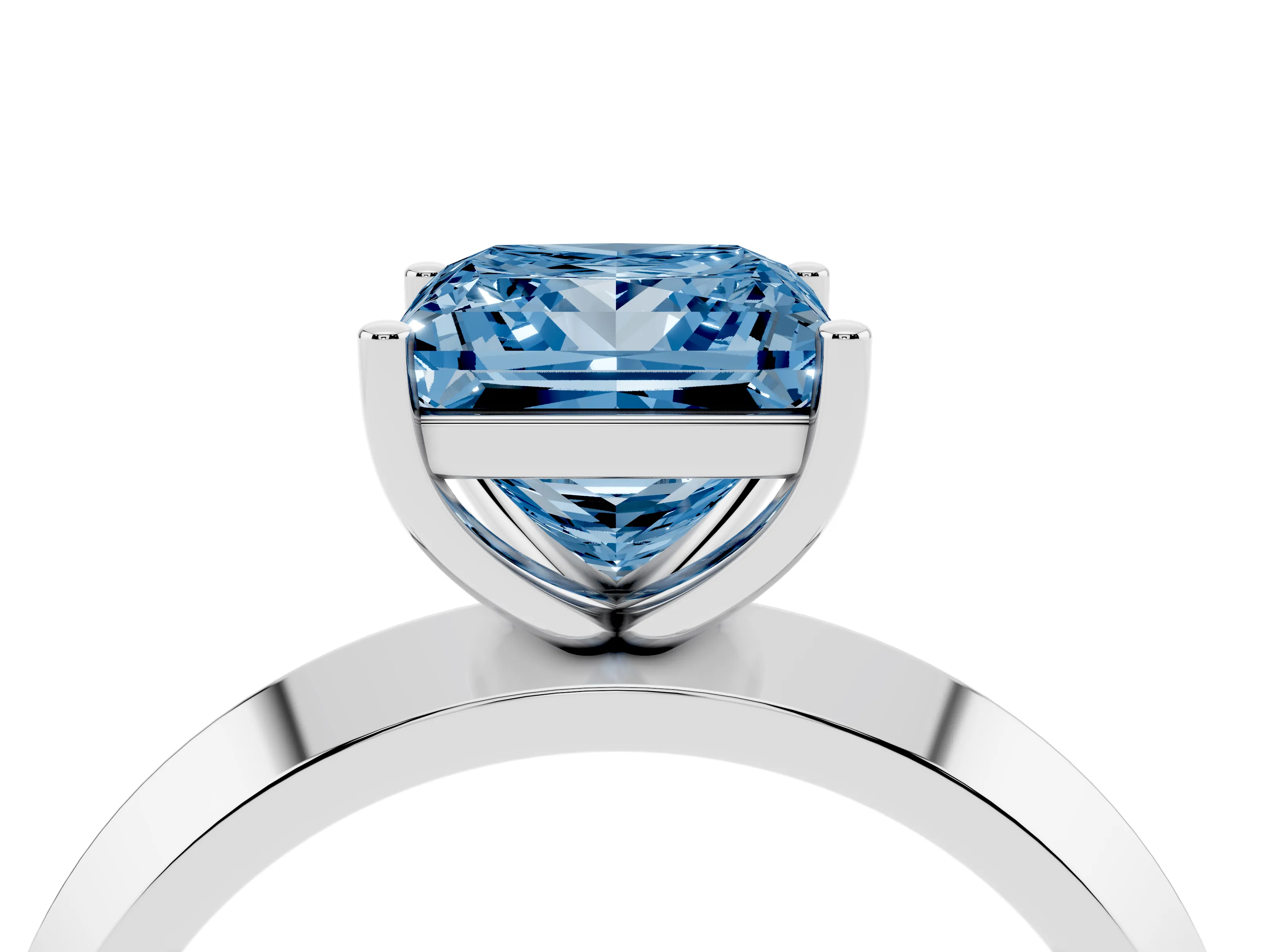 Fancy Blue Princess Cut Diamond Solitaire Engagement Ring Set in Silver with Flat Band and Prong Setting