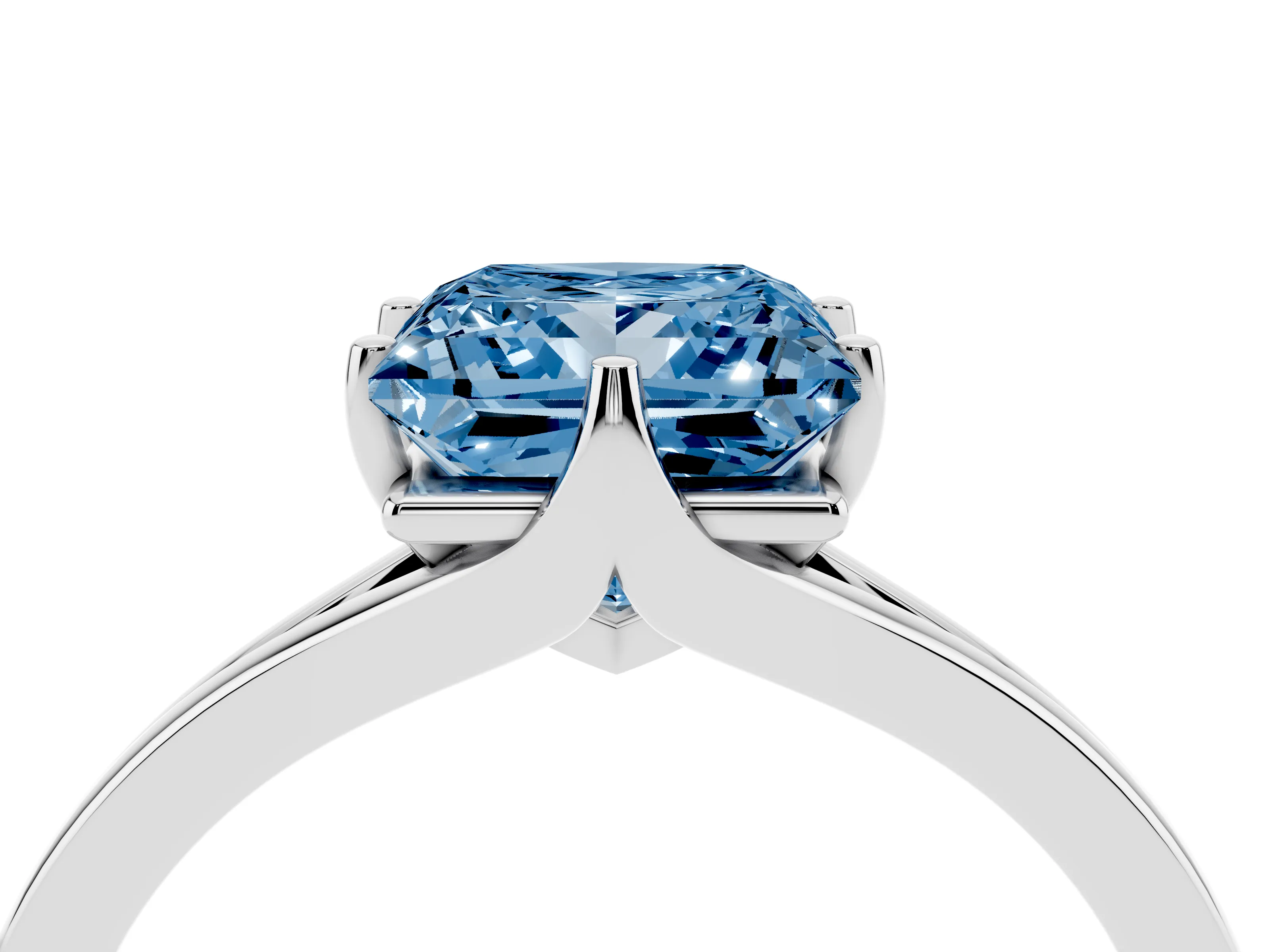 Fancy Blue Princess Cut Diamond Solitaire Ring Set in Silver with Polished Tapered Band and Prong Setting