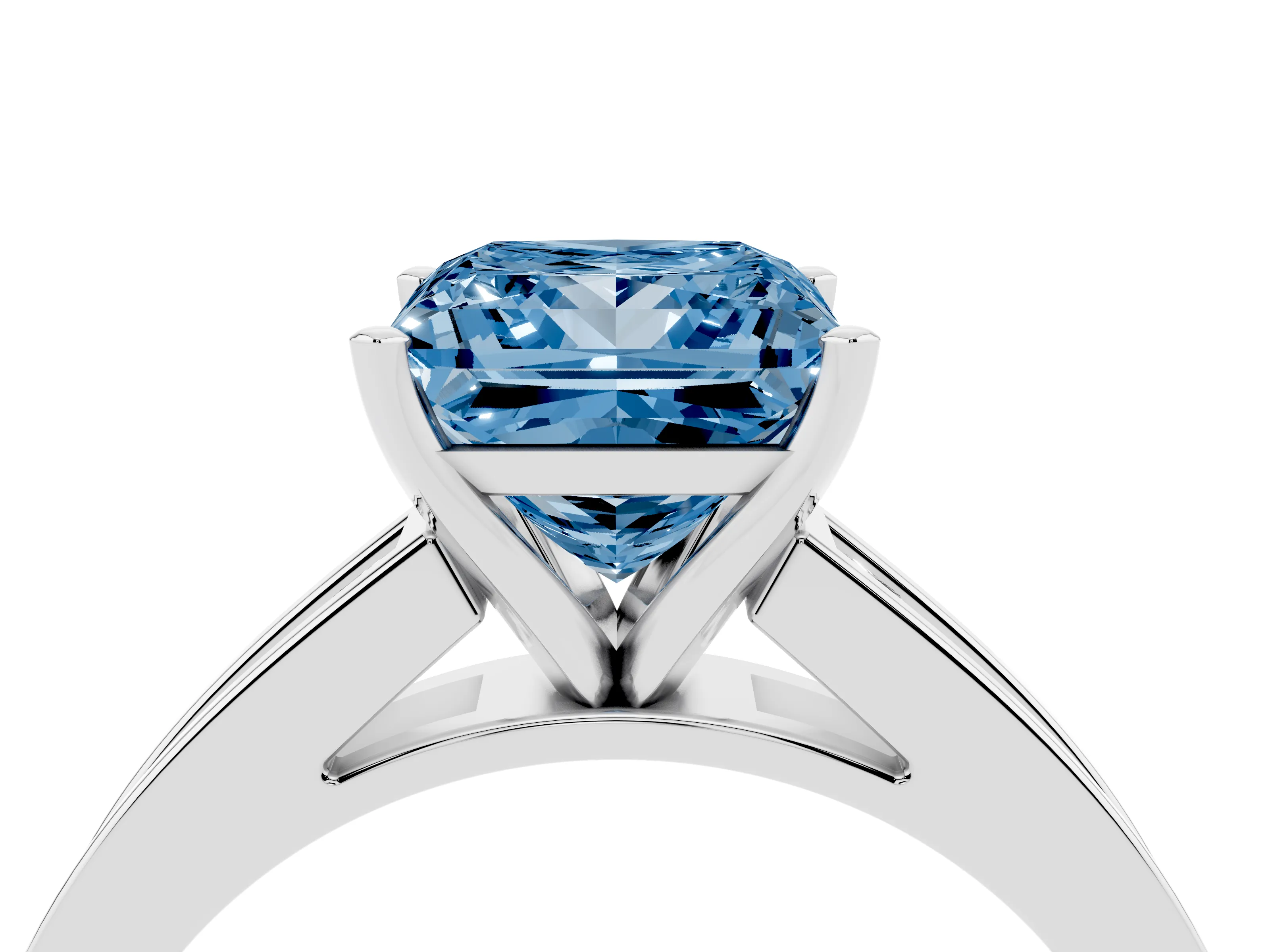 Fancy Blue Princess Cut Diamond Solitaire Ring Set in Platinum with Channel-Set Band and Prong Setting