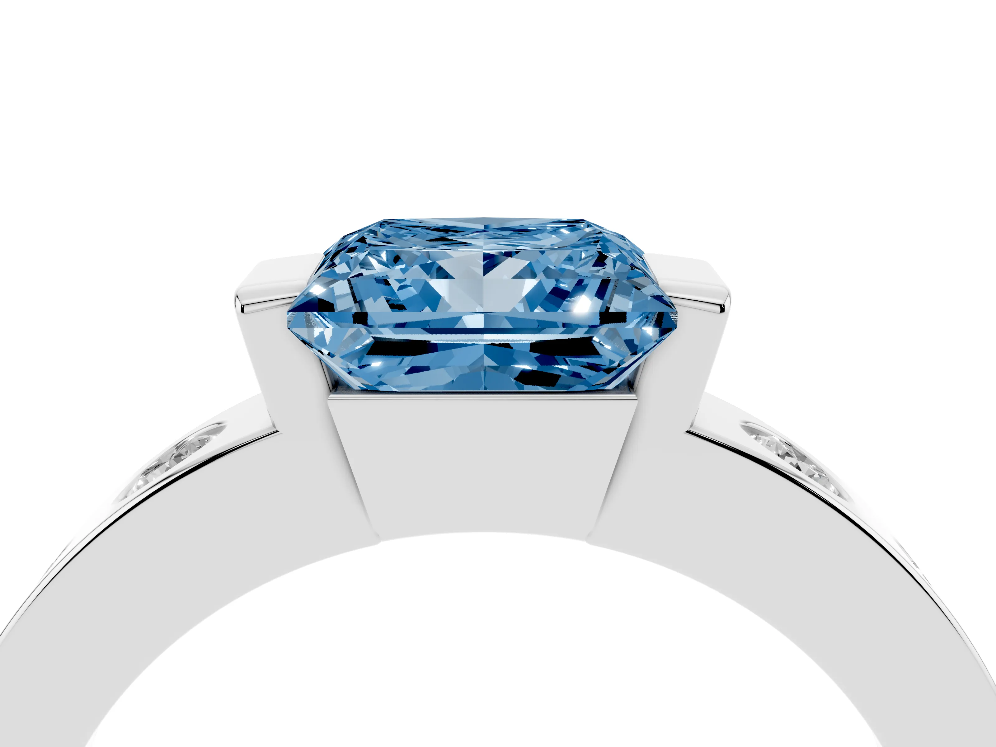 Fancy Blue Princess Cut Diamond Channel-Set Band Ring Set in Silver with Bezel Prong Setting