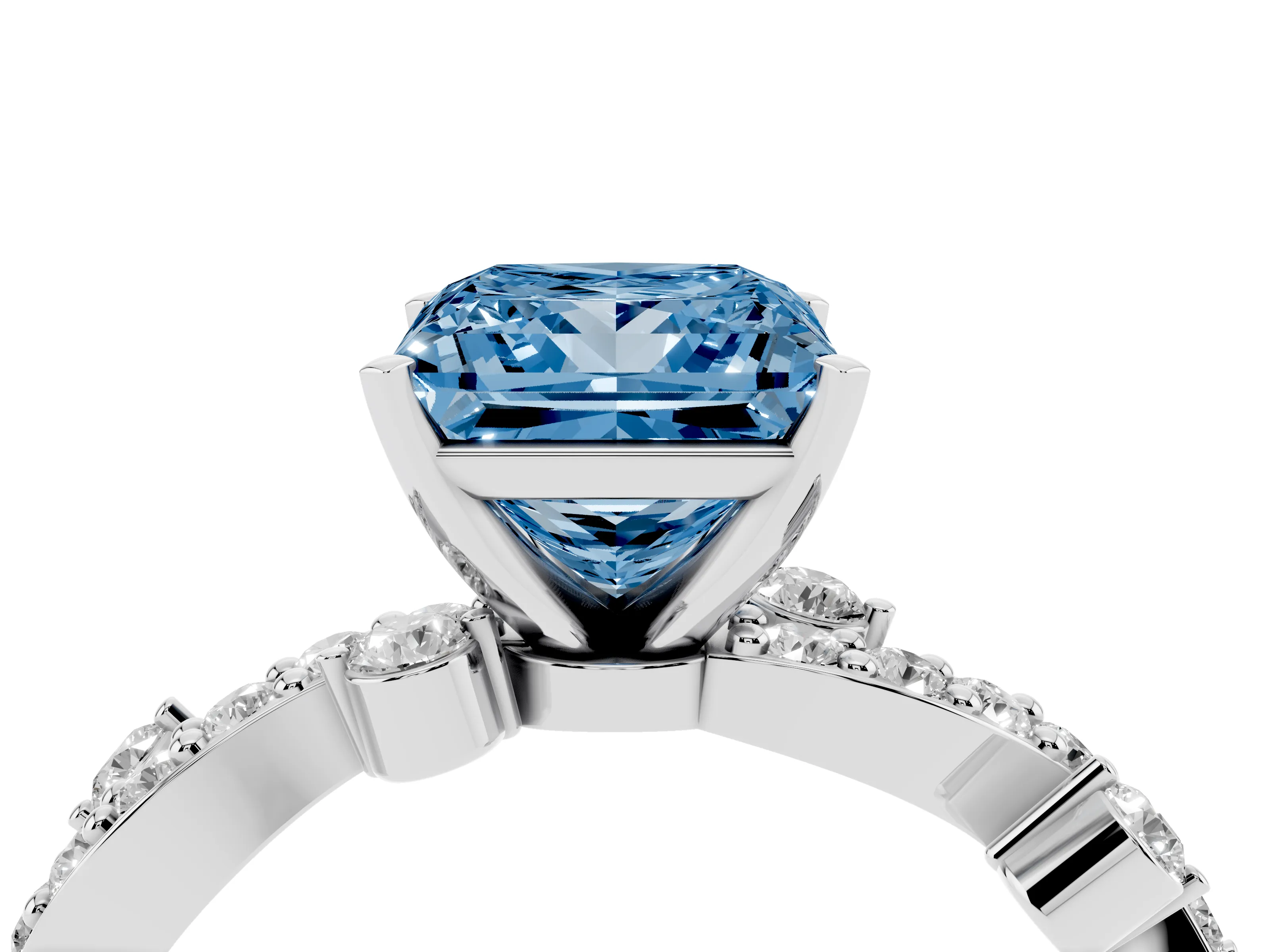 Fancy Blue Princess Cut Diamond Solitaire Twisted Band Set in Silver with Pavé Setting