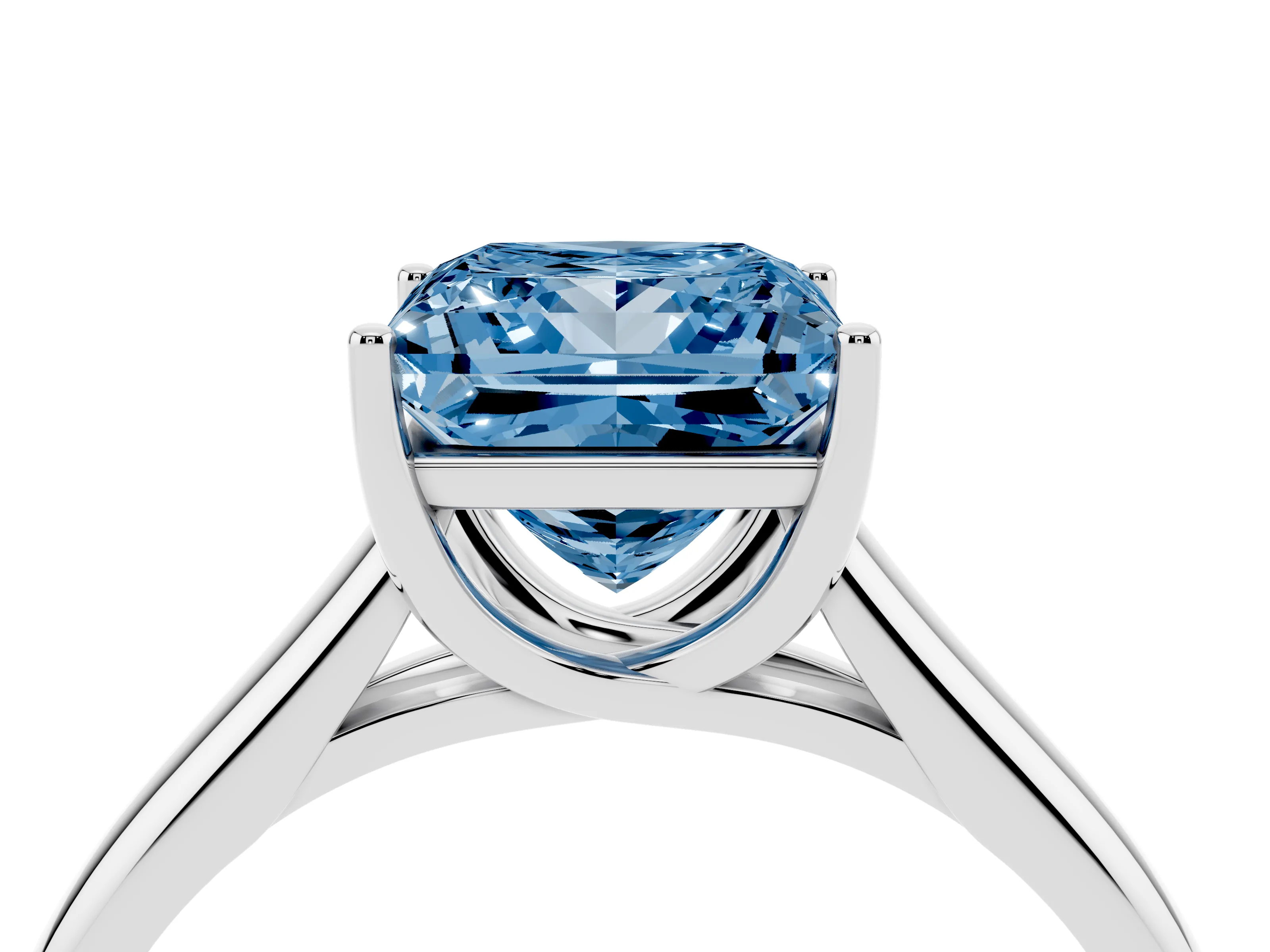 Fancy Blue Princess Cut Diamond Solitaire Engagement Ring Set in White gold with Subtly Tapered Band and Prong Setting