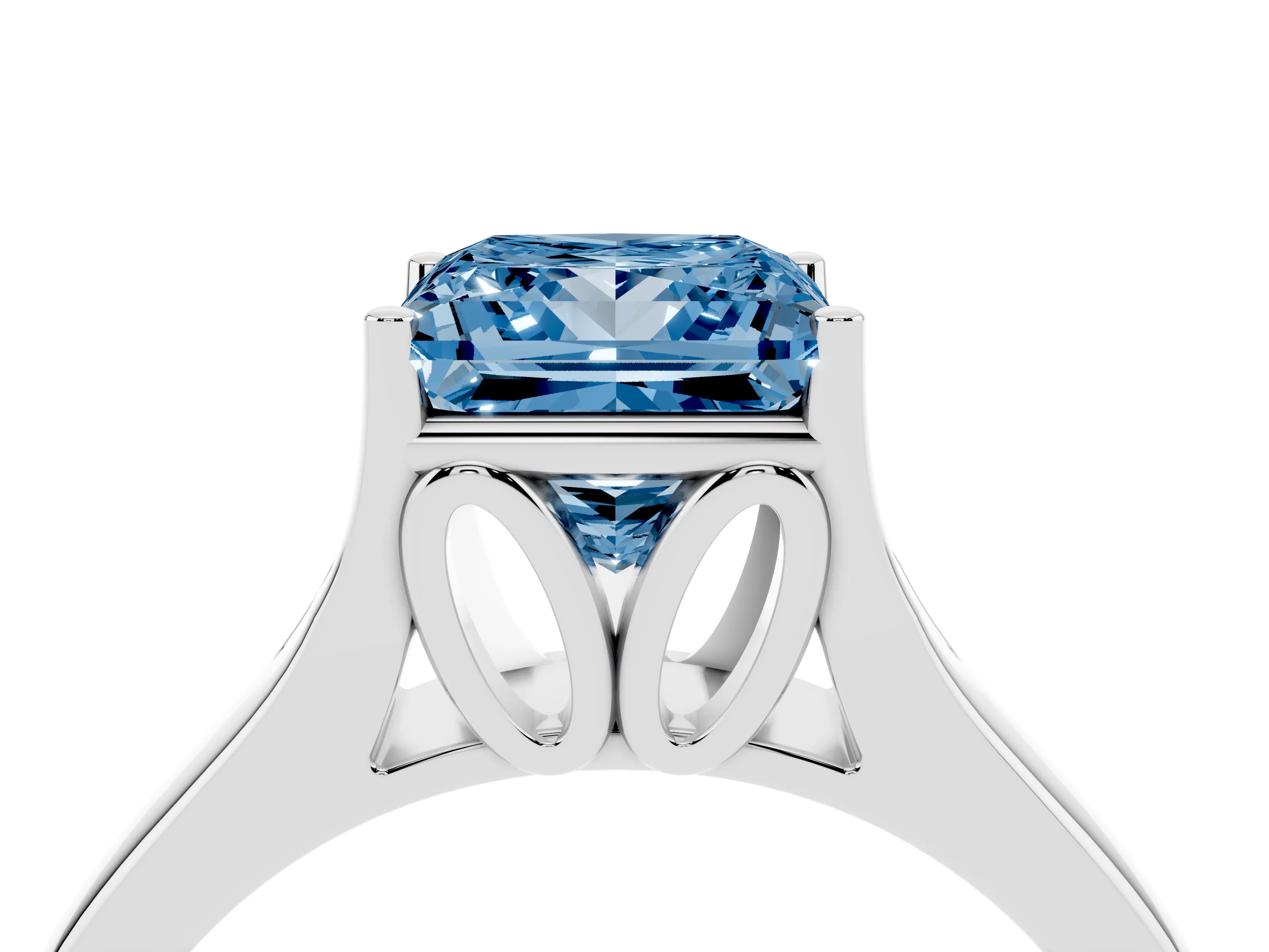 Fancy Blue Princess Cut Diamond Solitaire Ring Set in Platinum with Arched Cathedral Band and Prong Setting