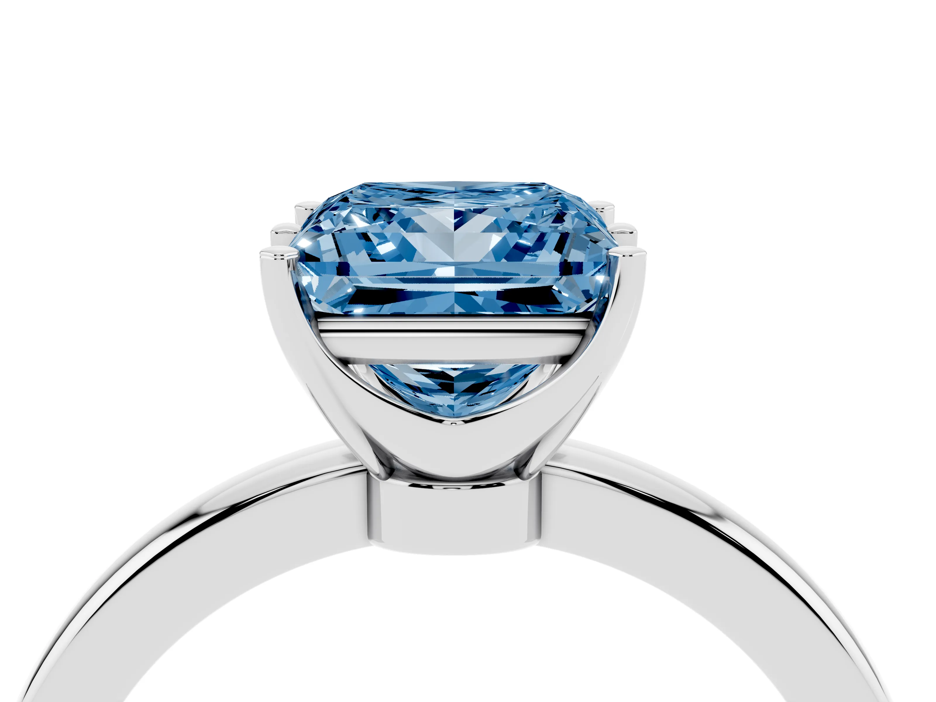 Fancy Blue Princess Cut Diamond Solitaire Ring Set in White gold with Raised Prong Setting on a Classic Band