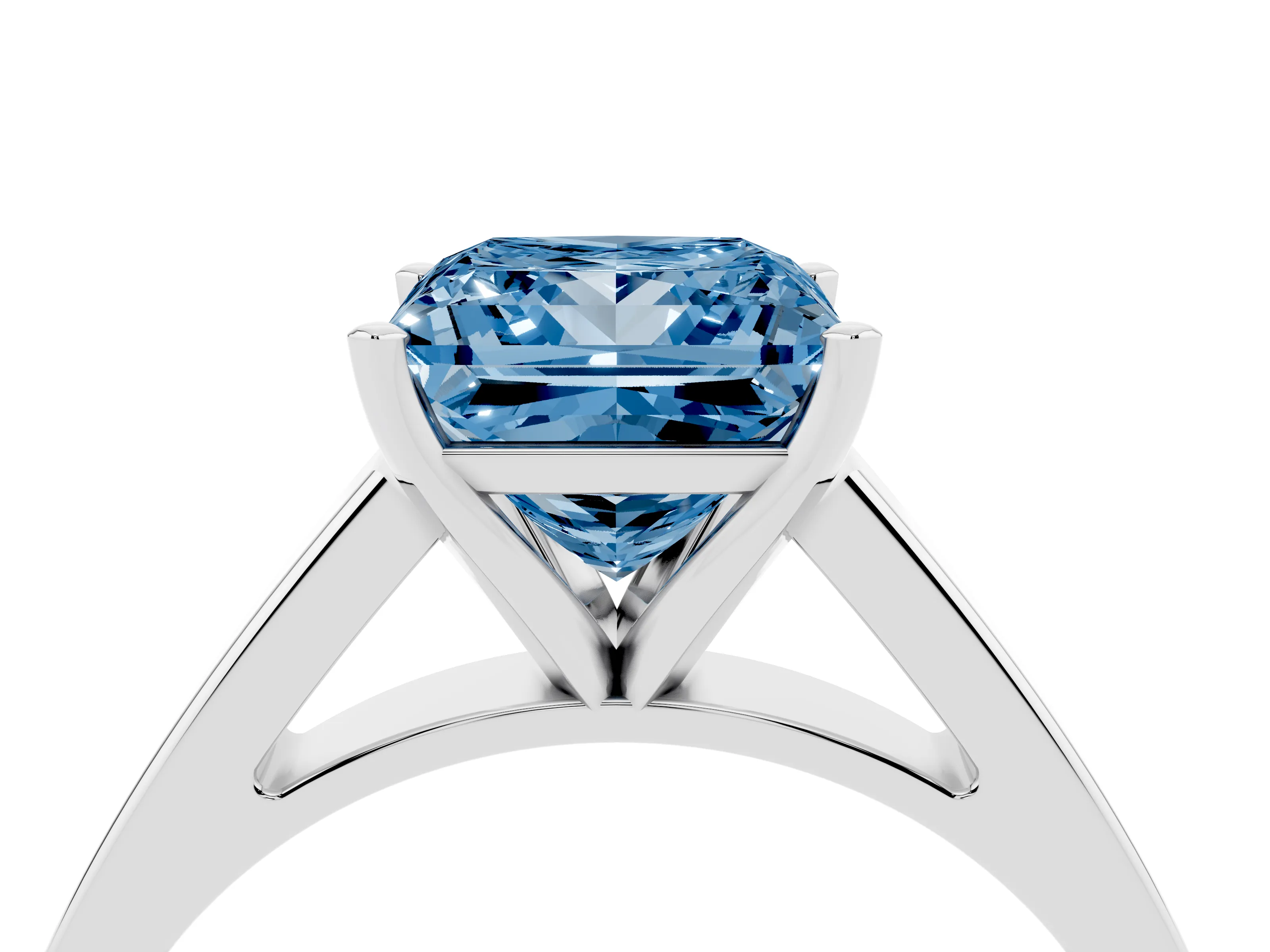 Fancy Blue Princess Cut Diamond Solitaire Engagement Ring Set in White gold with Prong Setting and Tapered Band