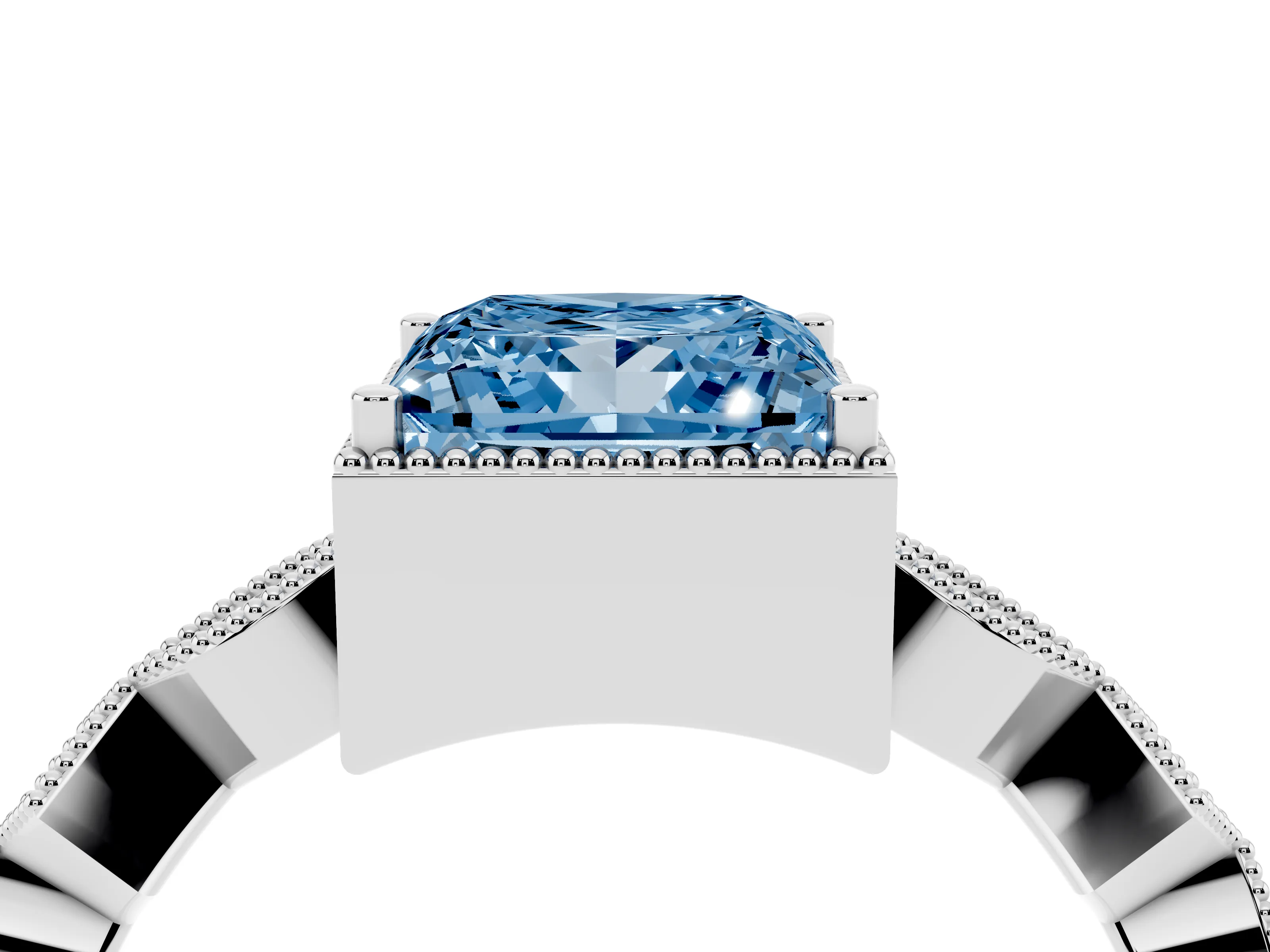 Fancy Blue Princess Cut Diamond Milgrain Marquise Twist Band Ring Set in Platinum with Prong Setting