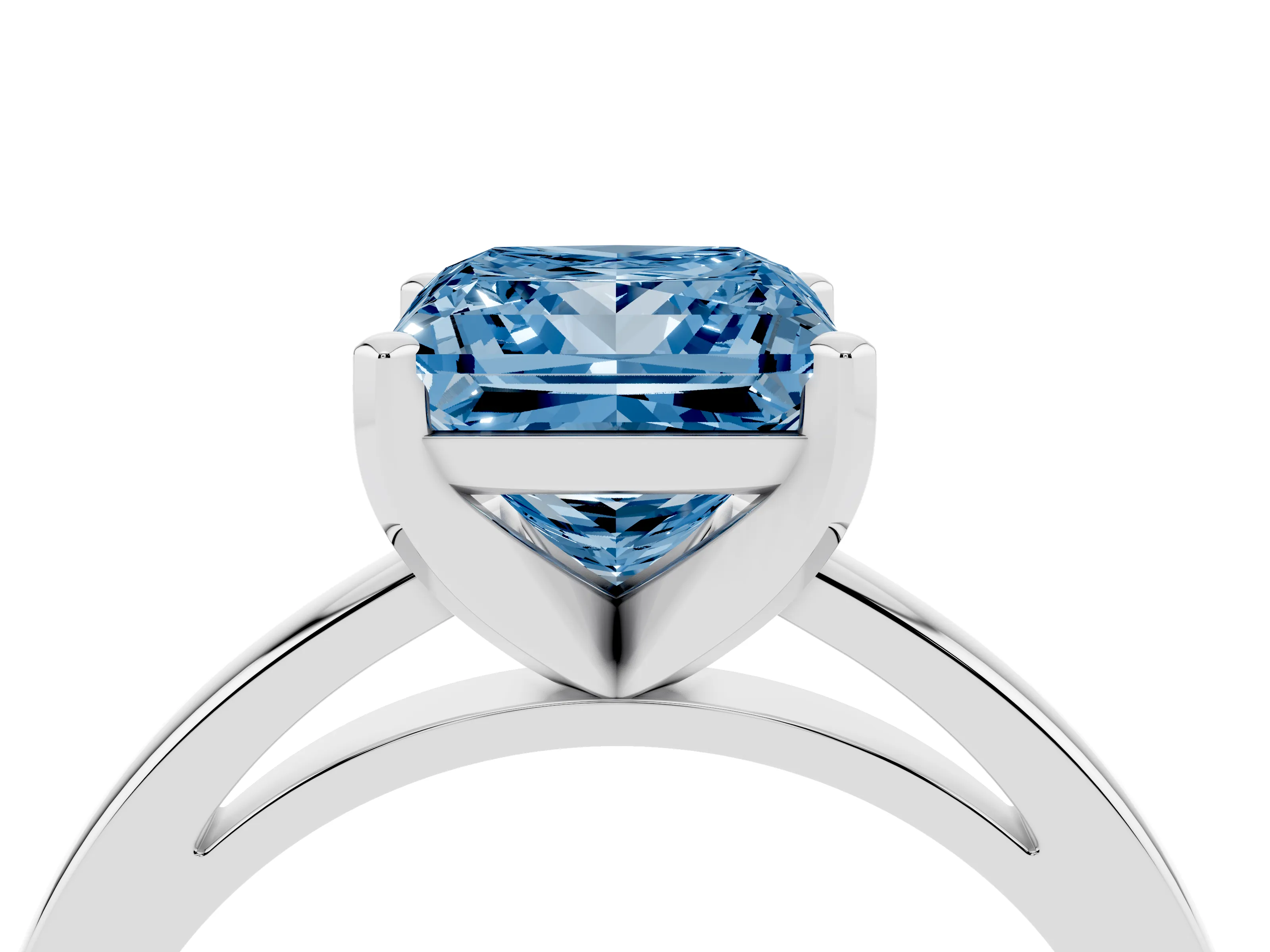 Fancy Blue Princess Cut Diamond Solitaire Engagement Ring Set in White gold with Prong Setting on a Classic Band