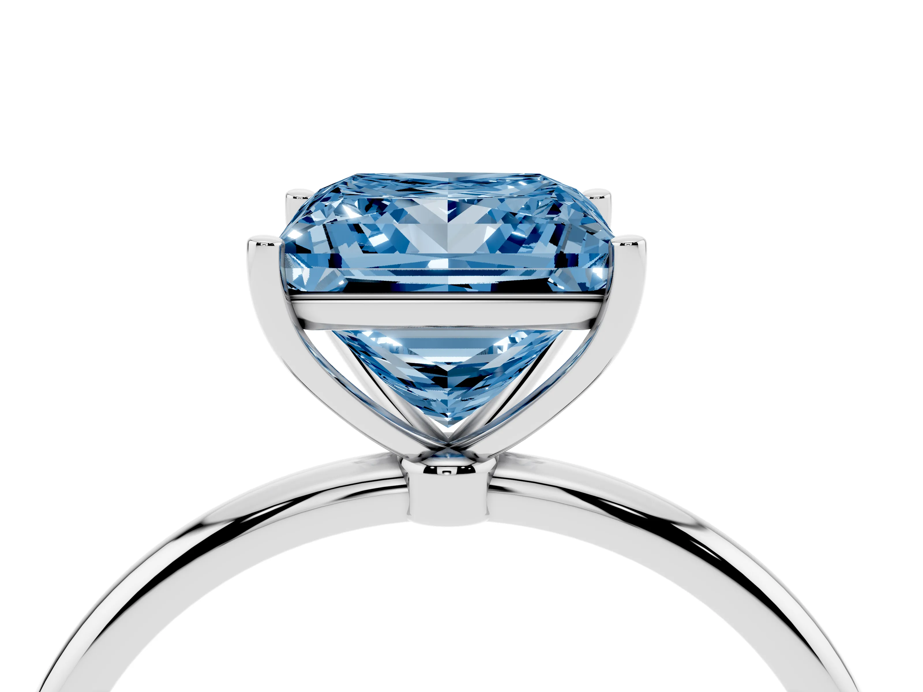 Fancy Blue Princess Cut Diamond Solitaire Engagement Ring Set in Silver with Thin Band and Prong Setting
