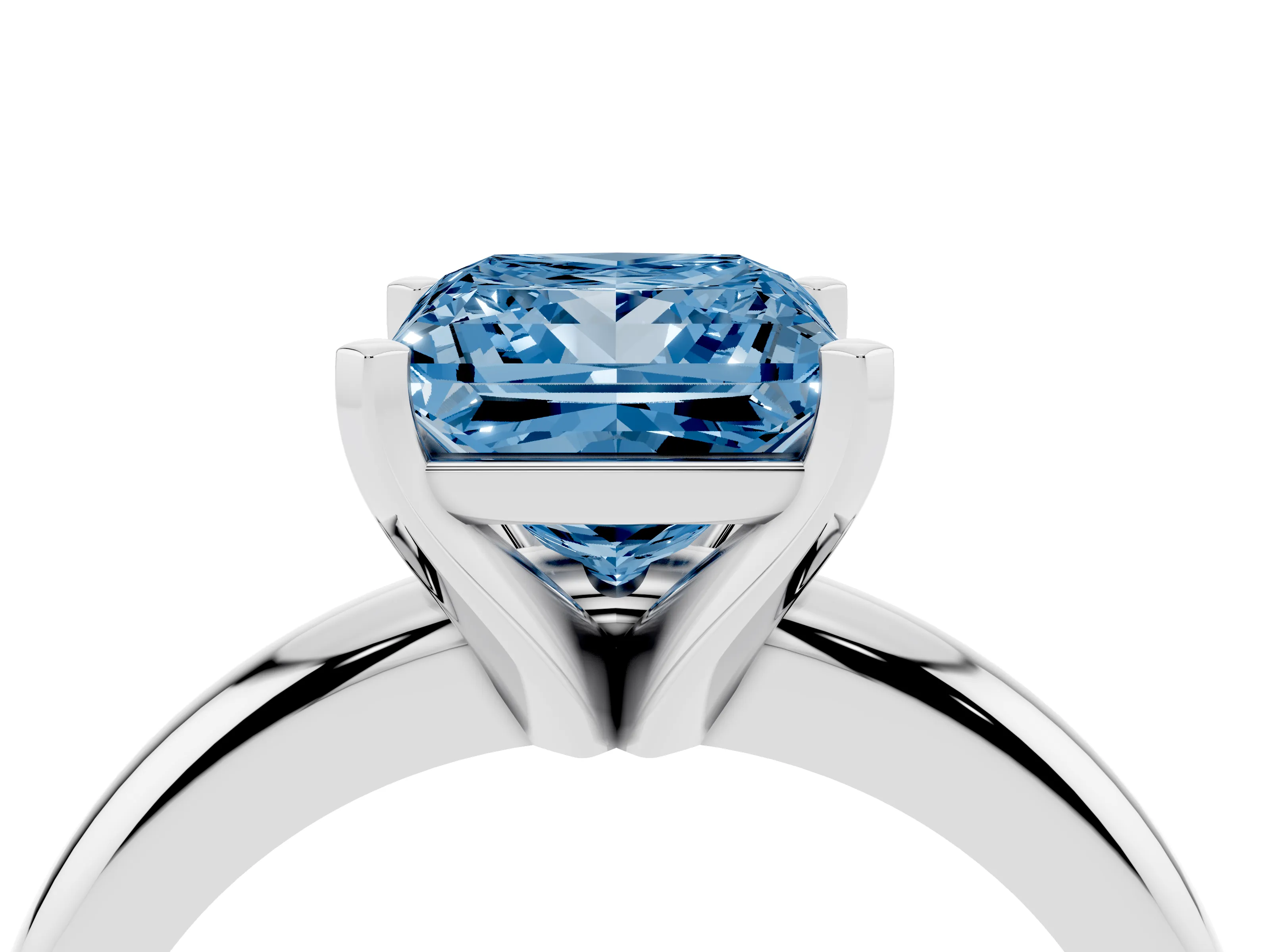 Fancy Blue Princess Cut Diamond Solitaire Engagement Ring Set in Silver with Round Band and Prong Setting