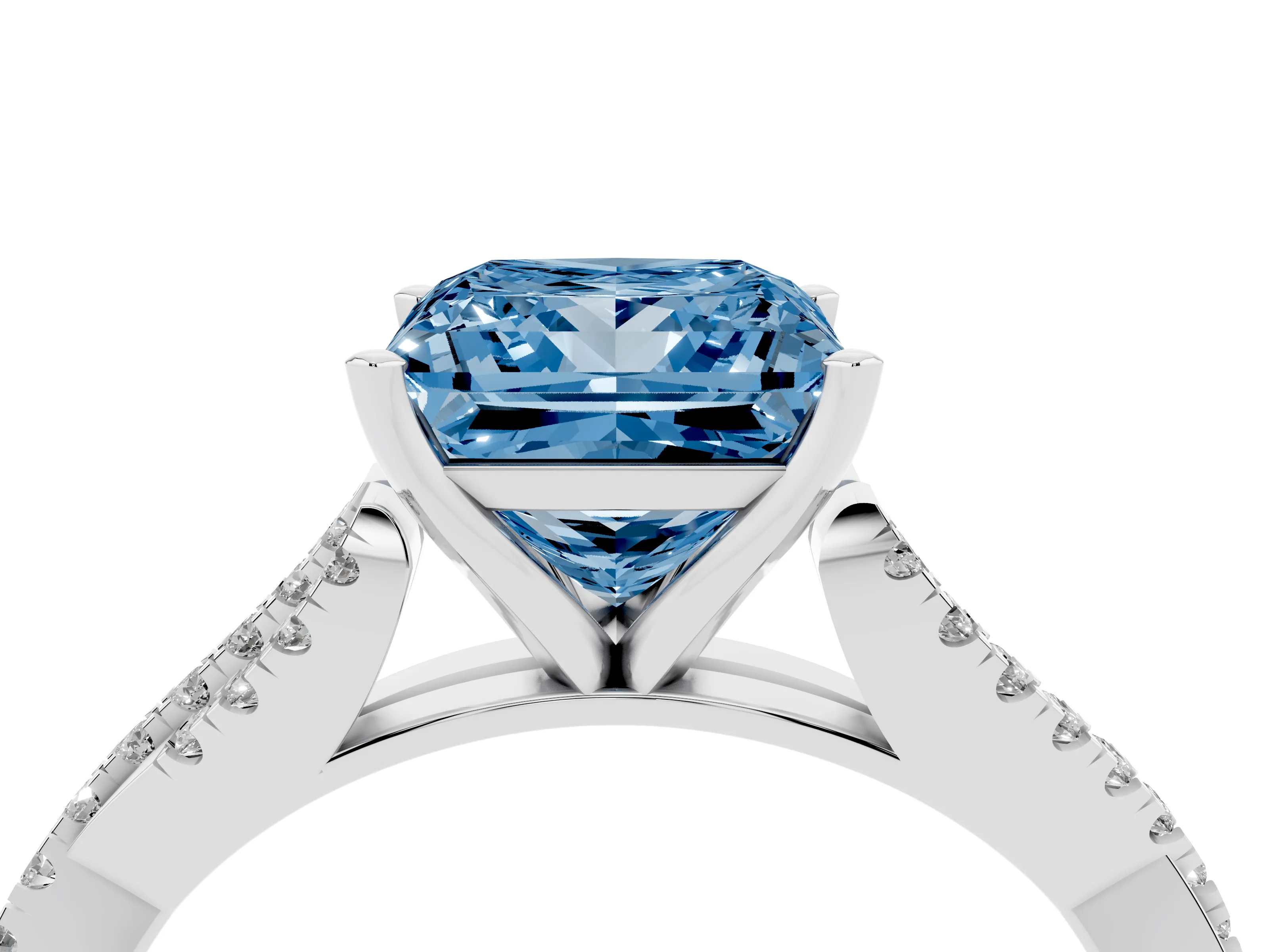 Fancy Blue Princess Cut Diamond Solitaire Engagement Ring Set in Silver with Twisted Pavé Band and Prong Setting