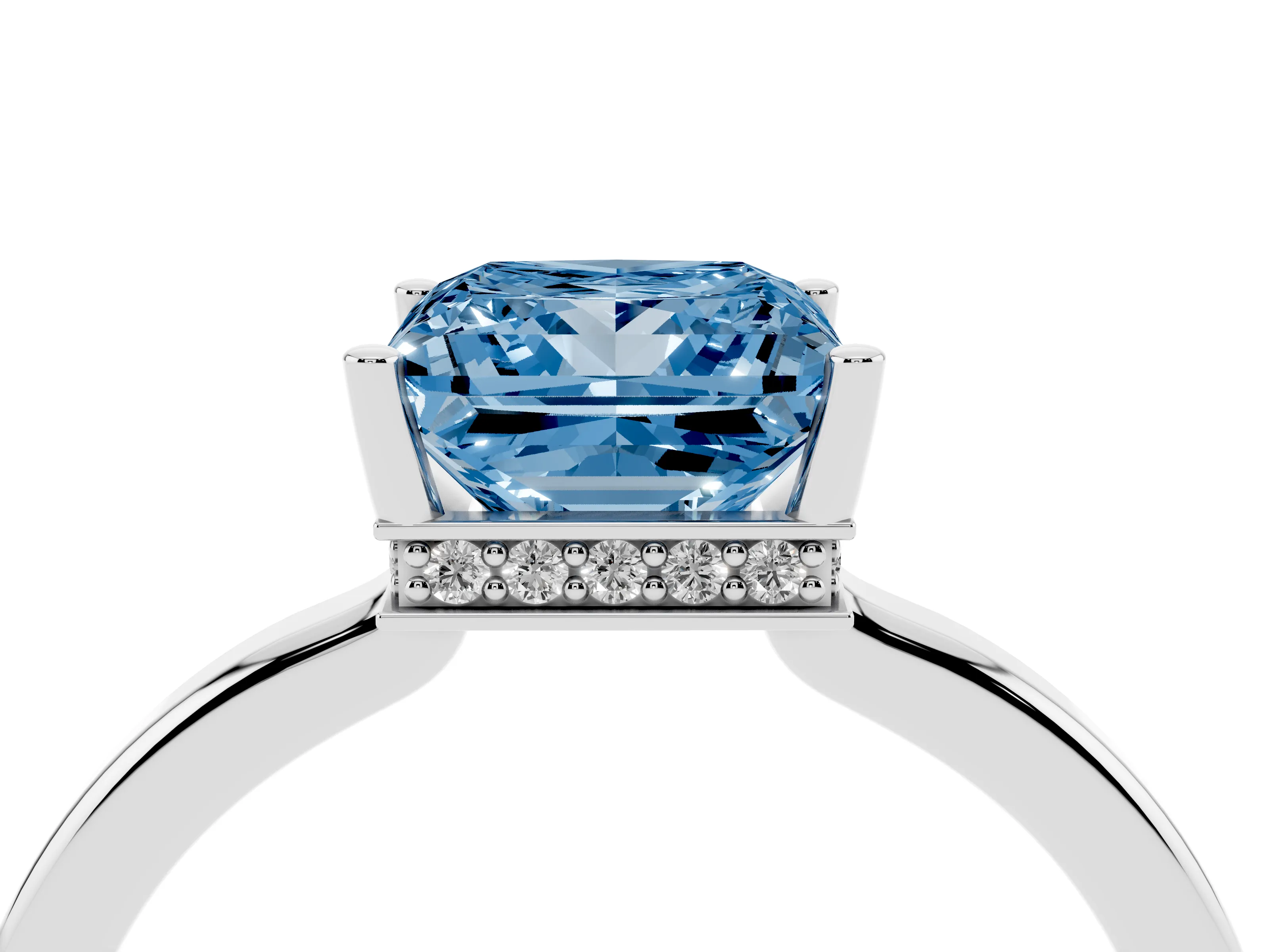 Fancy Blue Princess Cut Diamond Solitaire Engagement Ring Set in Platinum with Prong Setting on a Plain Band