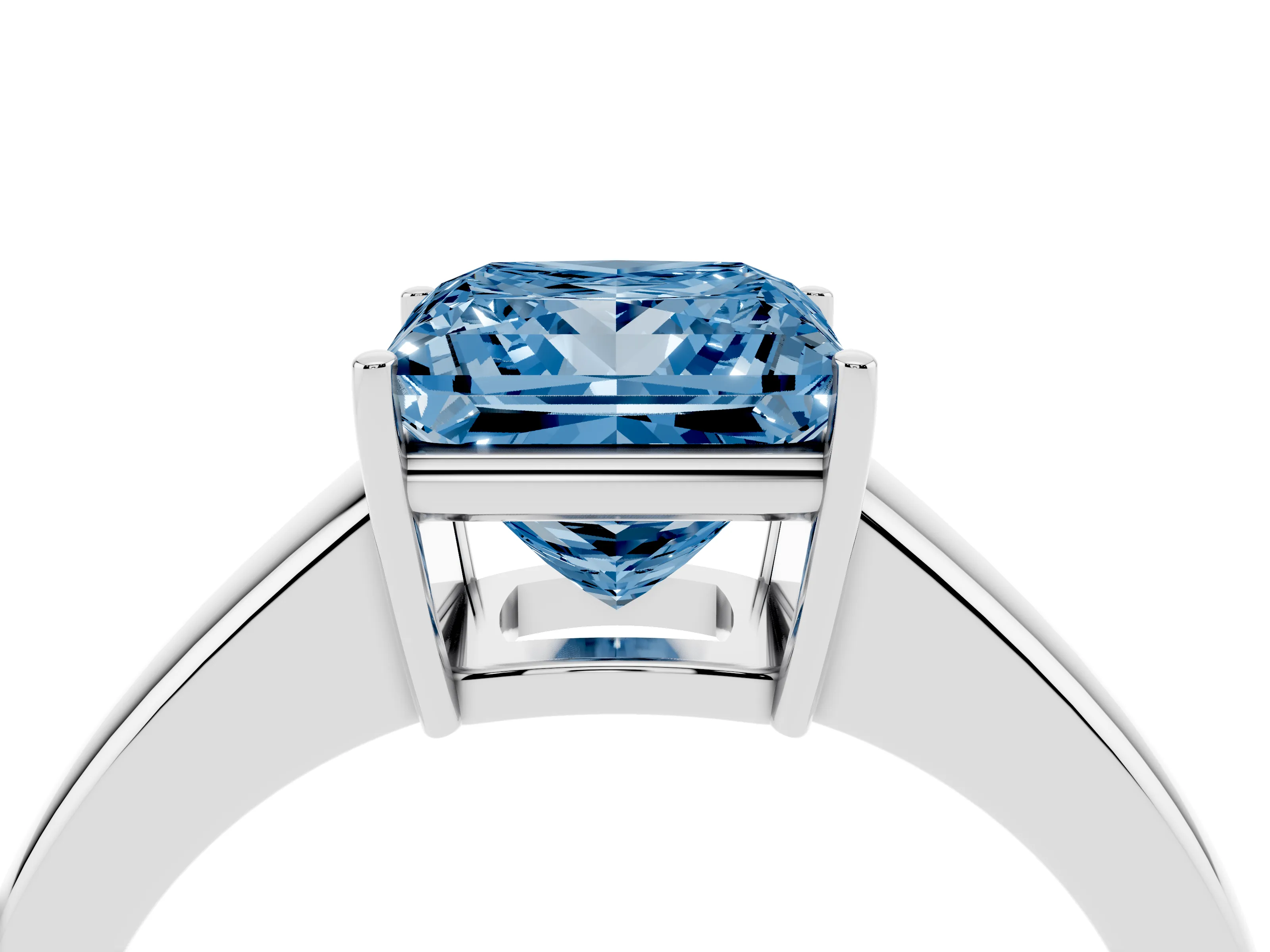 Fancy Blue Princess Cut Diamond Solitaire Ring Set in Silver with Tapered Band and Prong Setting