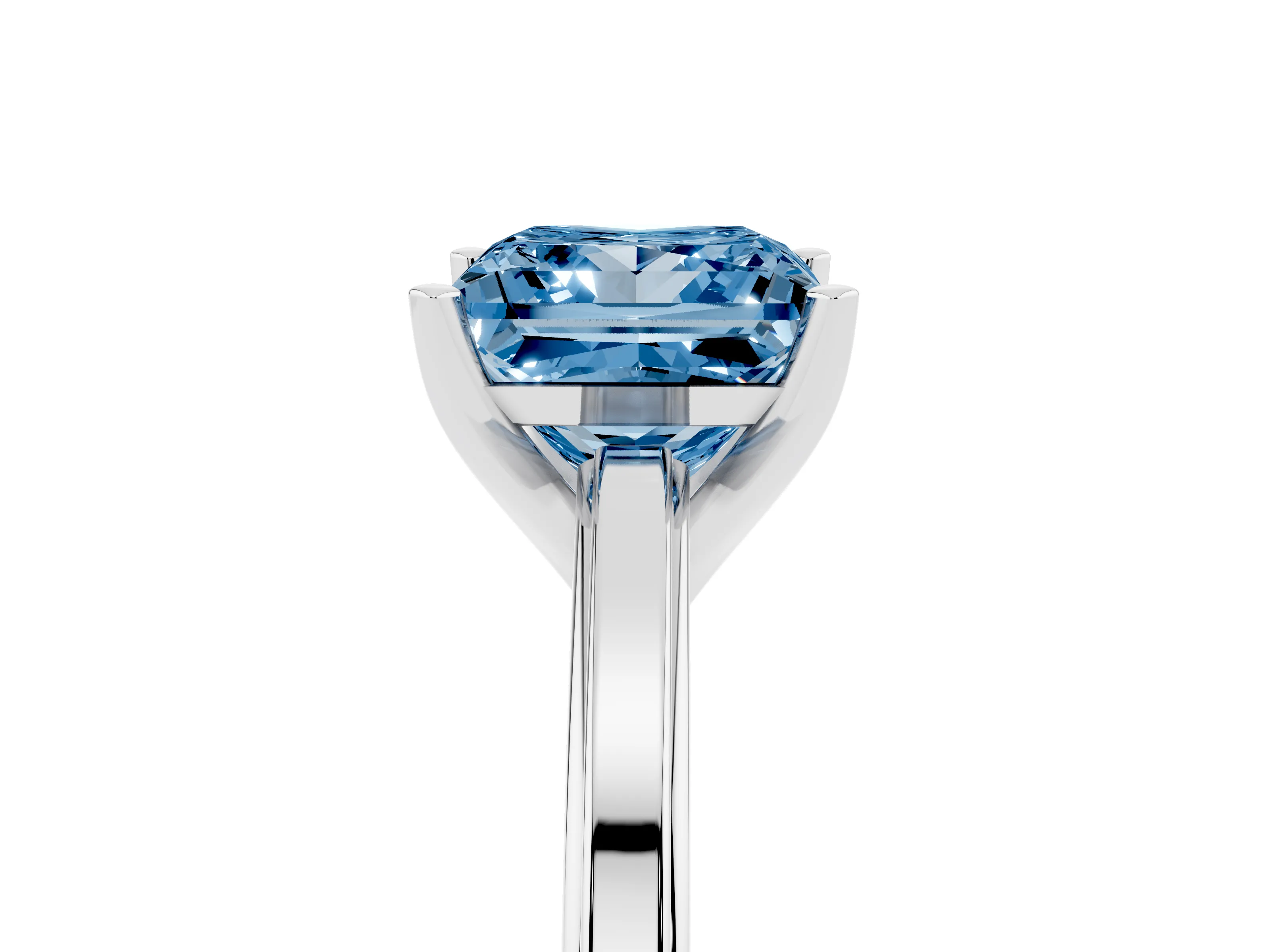 Fancy Blue Princess Cut Diamond Solitaire Ring Set in Silver with Prong Setting and Classic Band