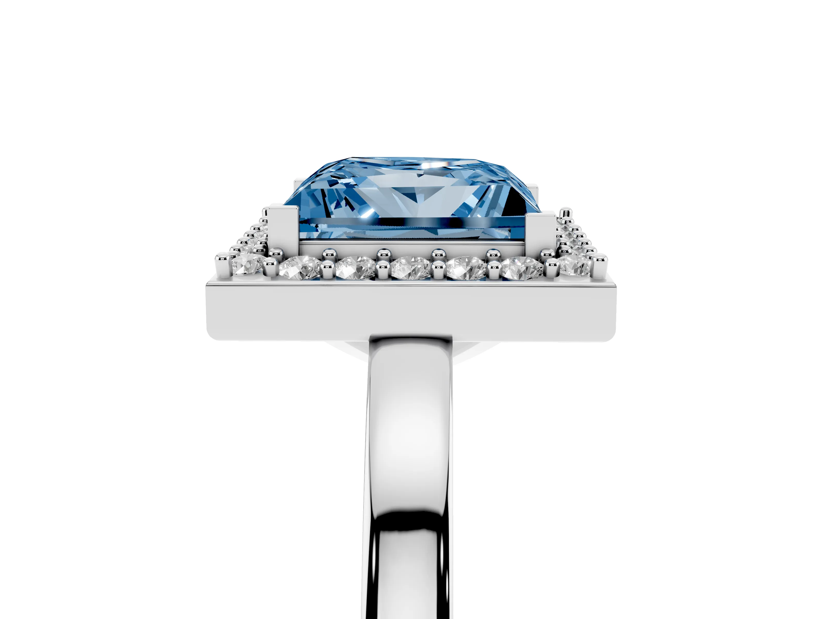 Fancy Blue Princess Cut Diamond Halo Ring Set in Platinum with Solitaire Band and Prong Setting