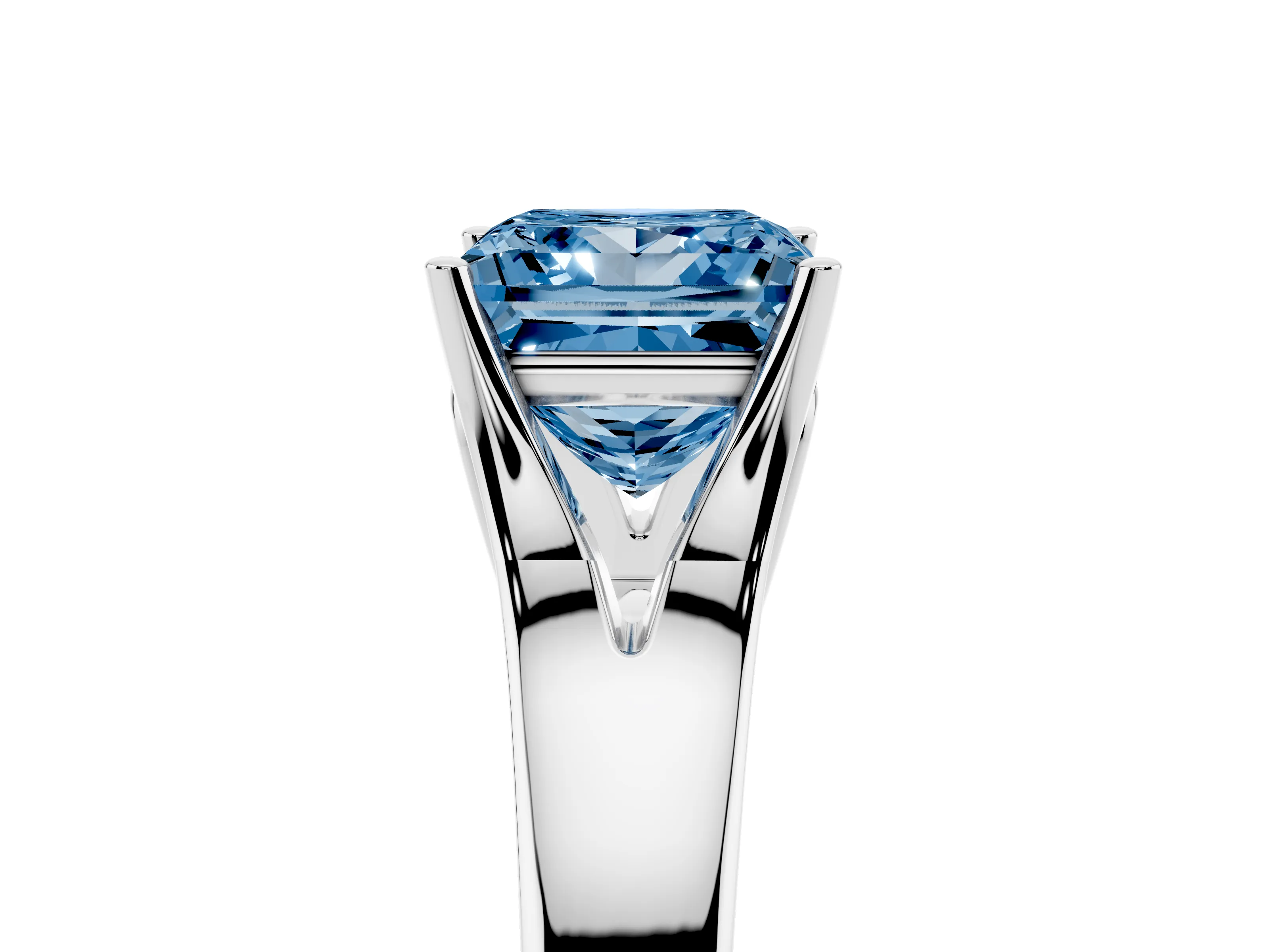 Fancy Blue Princess Cut Diamond Solitaire Ring Set in Platinum with Arched Cathedral Band and Prong Setting
