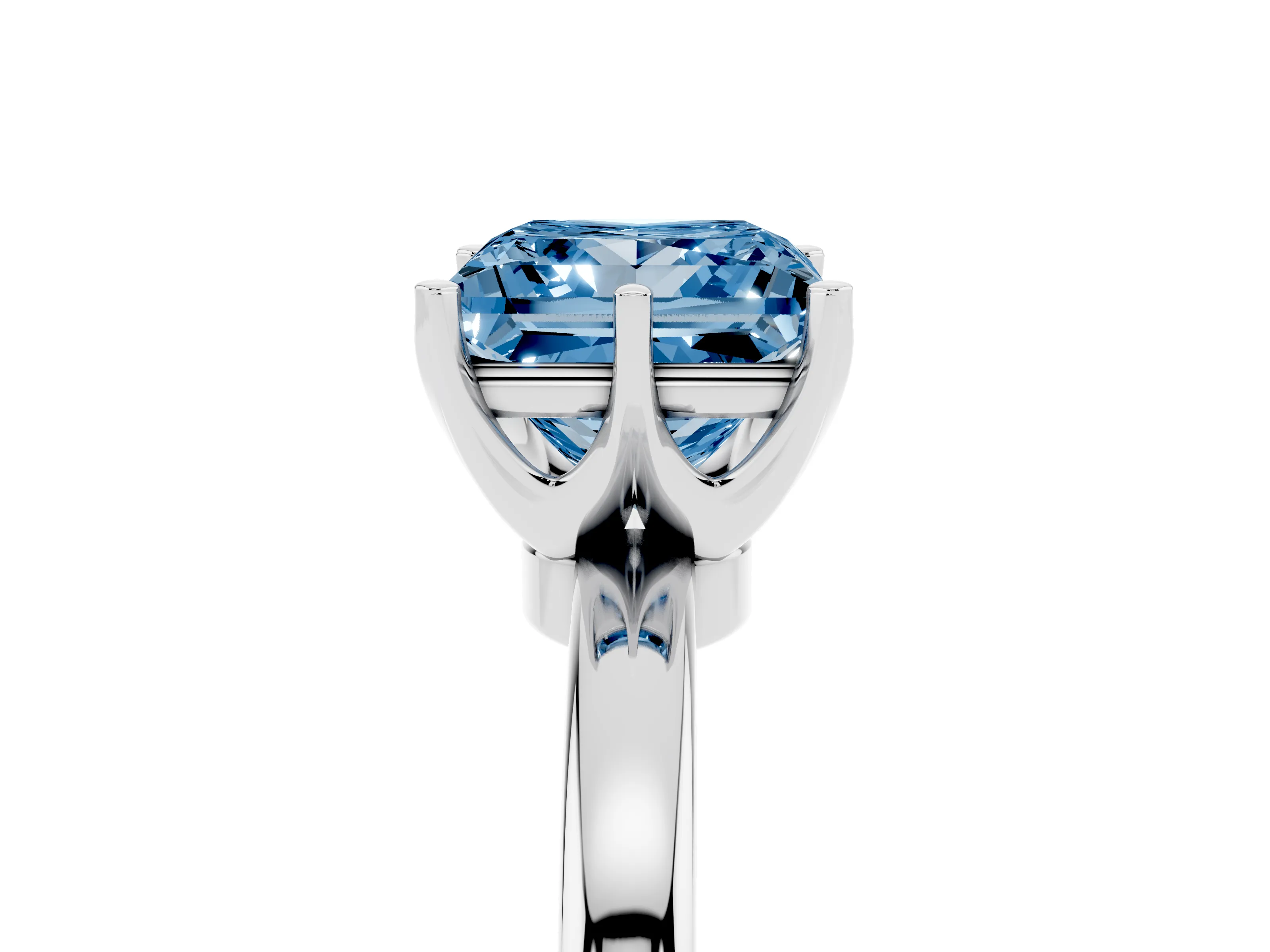 Fancy Blue Princess Cut Diamond Solitaire Ring Set in White gold with Raised Prong Setting on a Classic Band