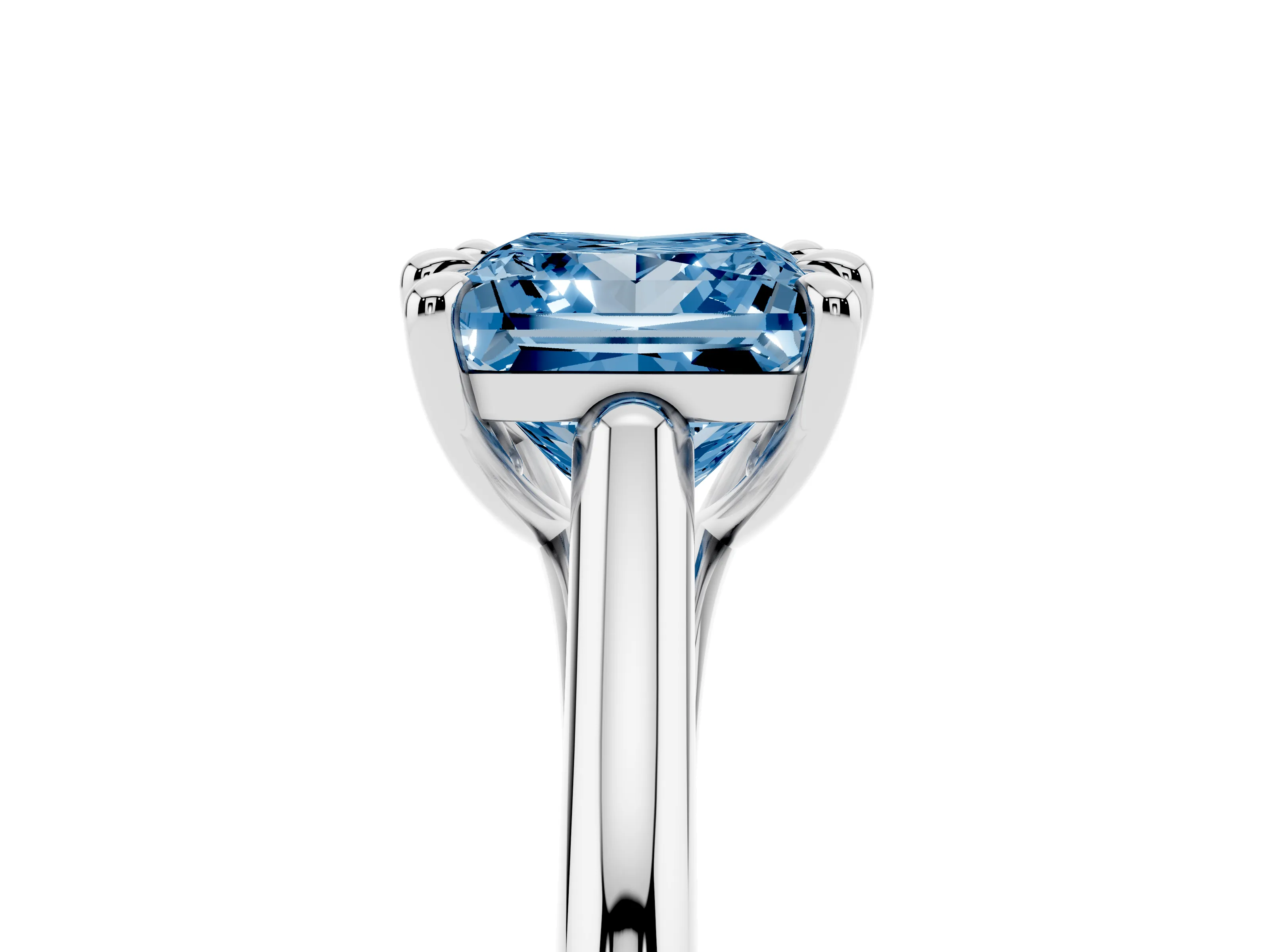 Fancy Blue Princess Cut Diamond Solitaire Engagement Ring Set in White gold with Prong Setting and Plain Classic Band