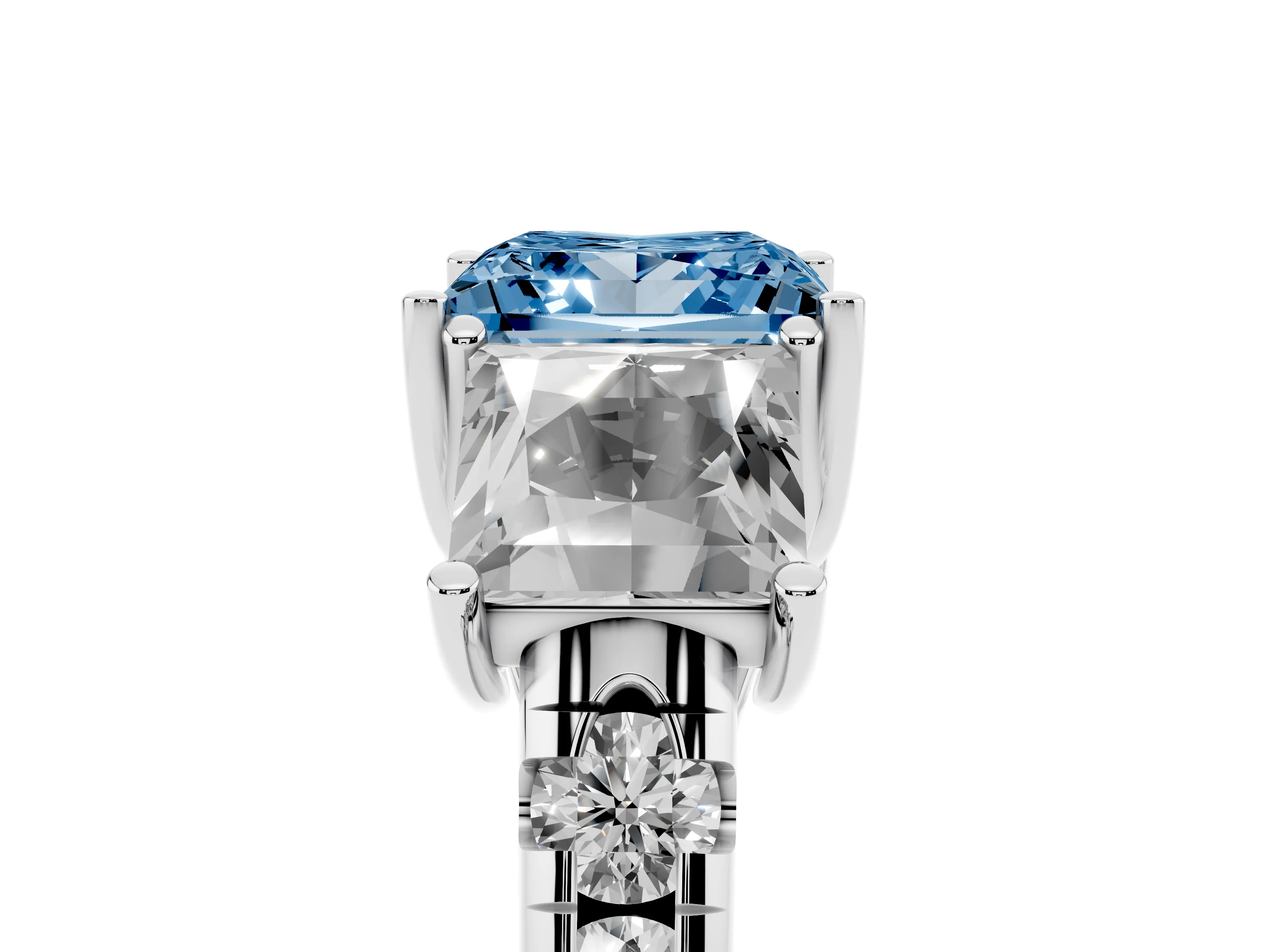 Fancy Blue Princess Cut Diamond Three-Stone Ring Set in Silver with Pavé Band