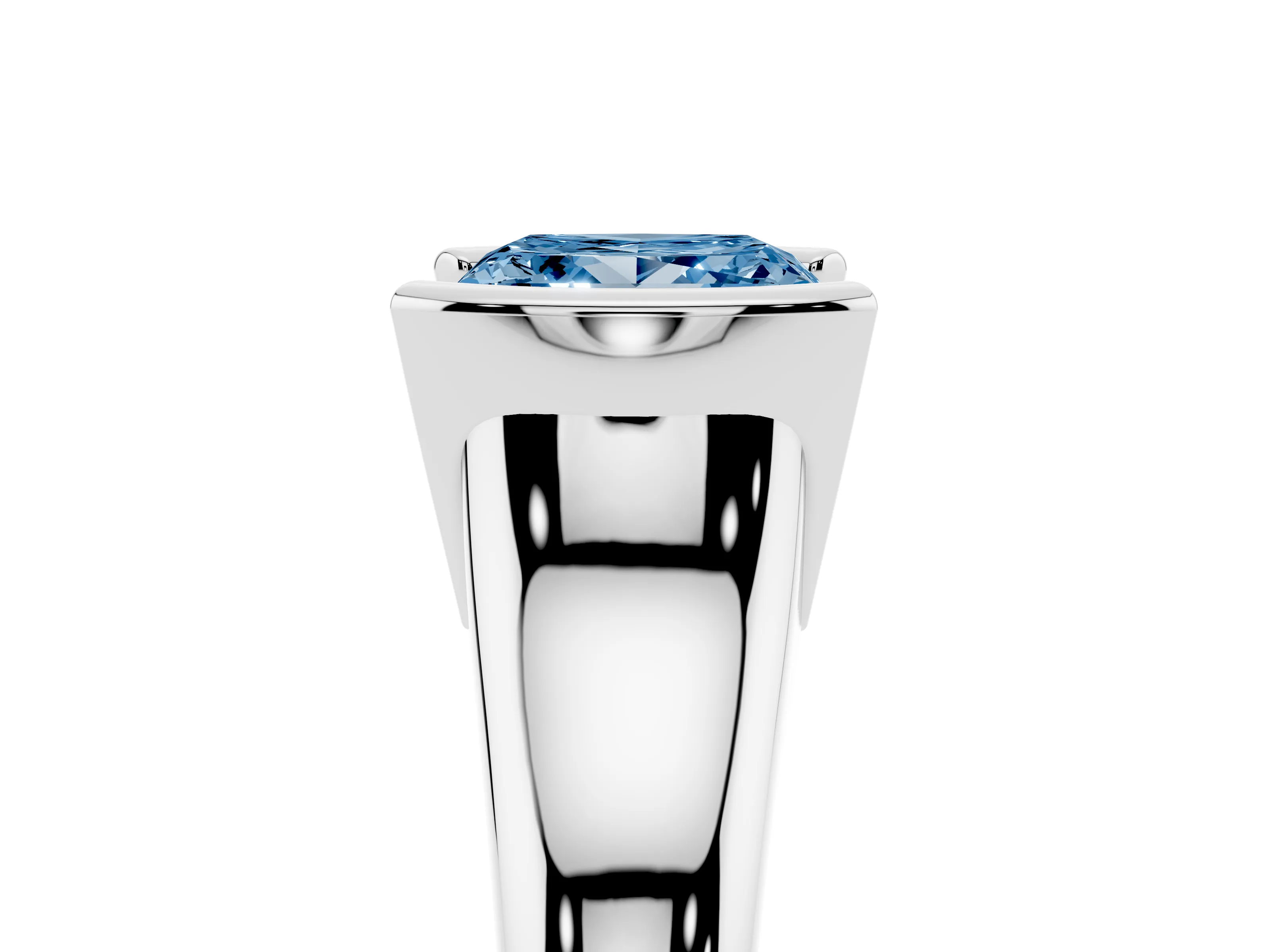 Fancy Blue Princess Cut Diamond Solitaire Tension Set Ring Set in White gold with Split Shank Band