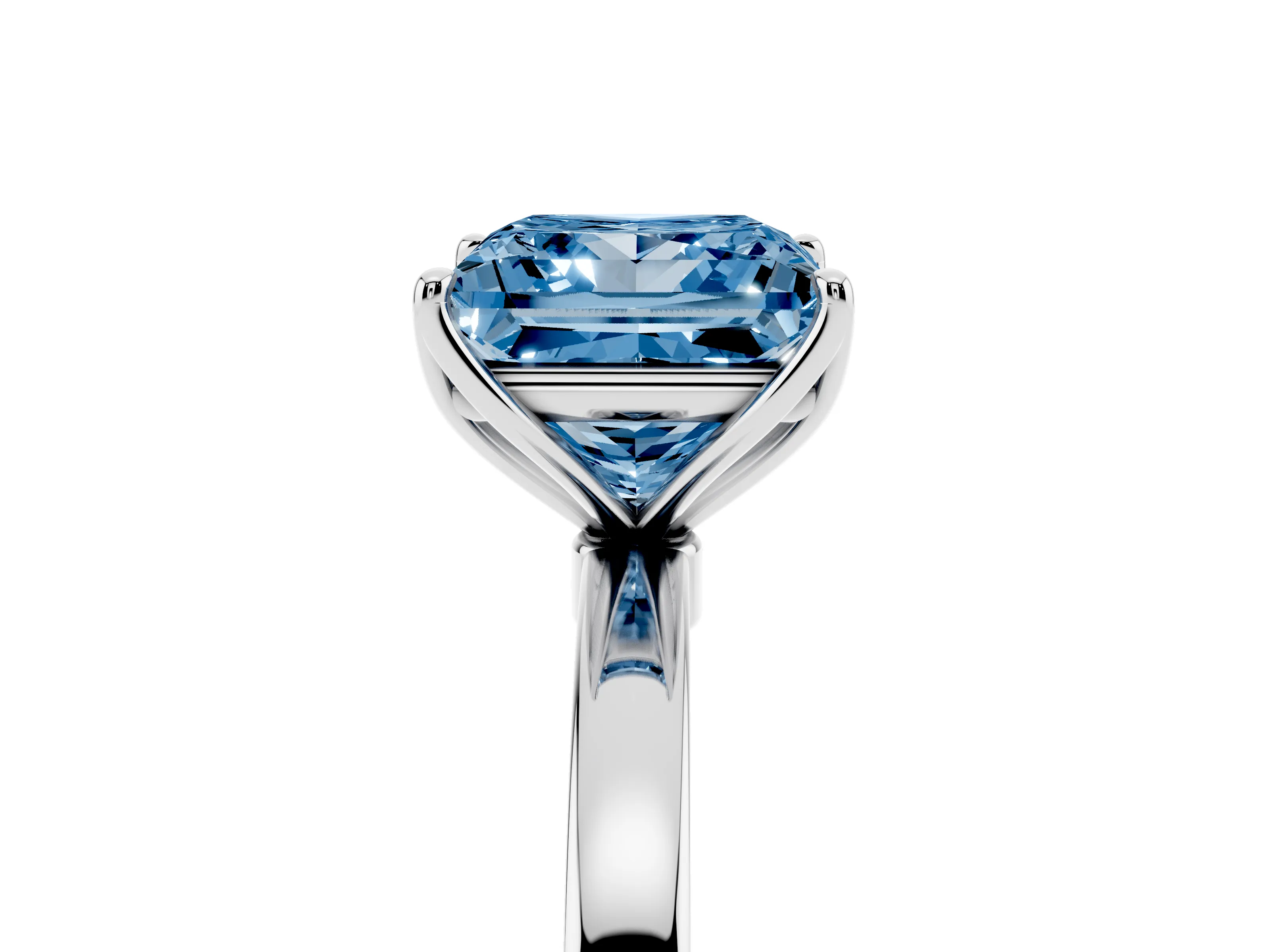 Fancy Blue Princess Cut Diamond Solitaire Ring Set in White gold with Prong Setting and Thin Polished Band