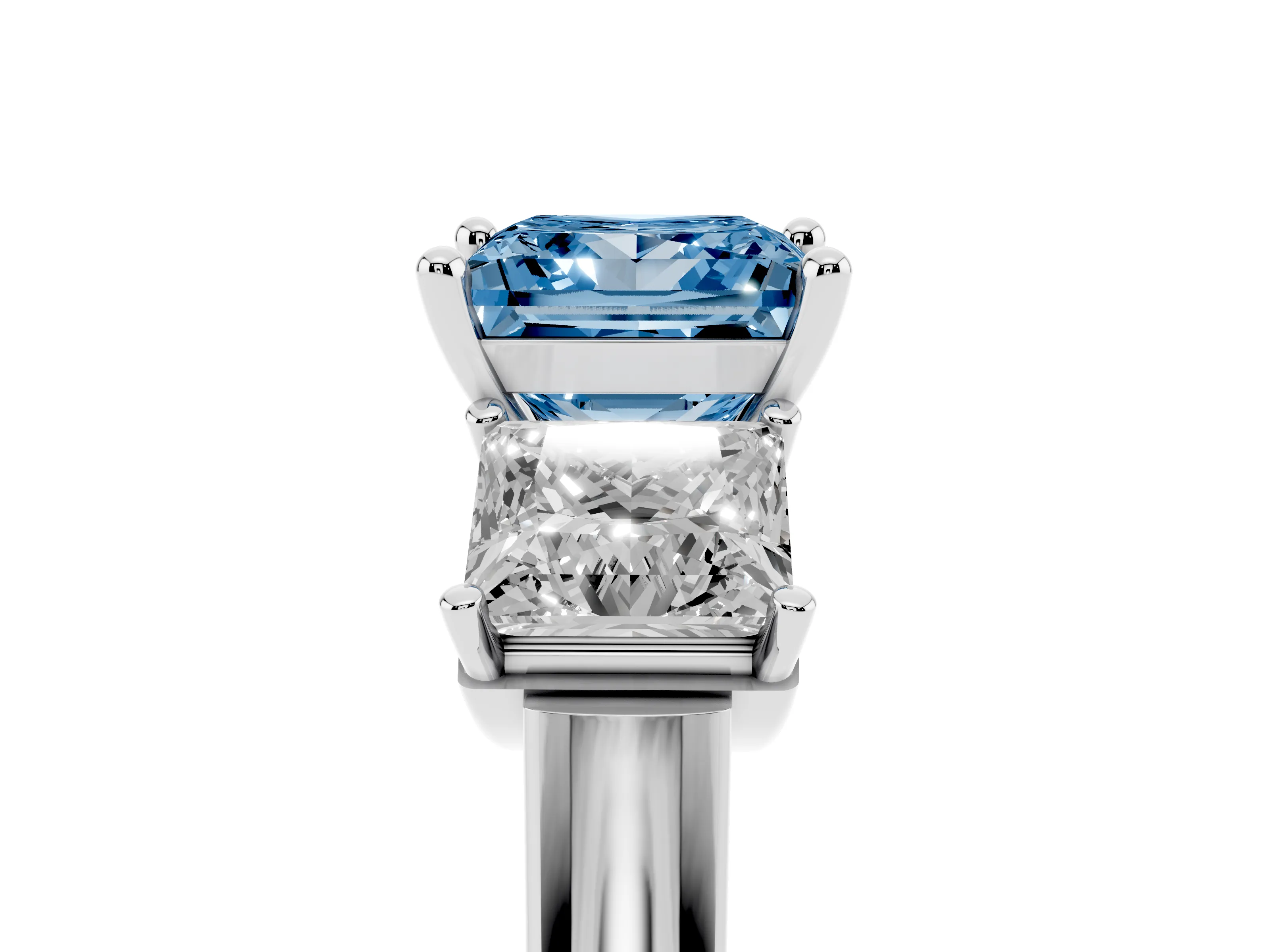 Fancy Blue Princess Cut Diamond Three-Stone Trellis Ring Set in Platinum with Comfort Fit Band