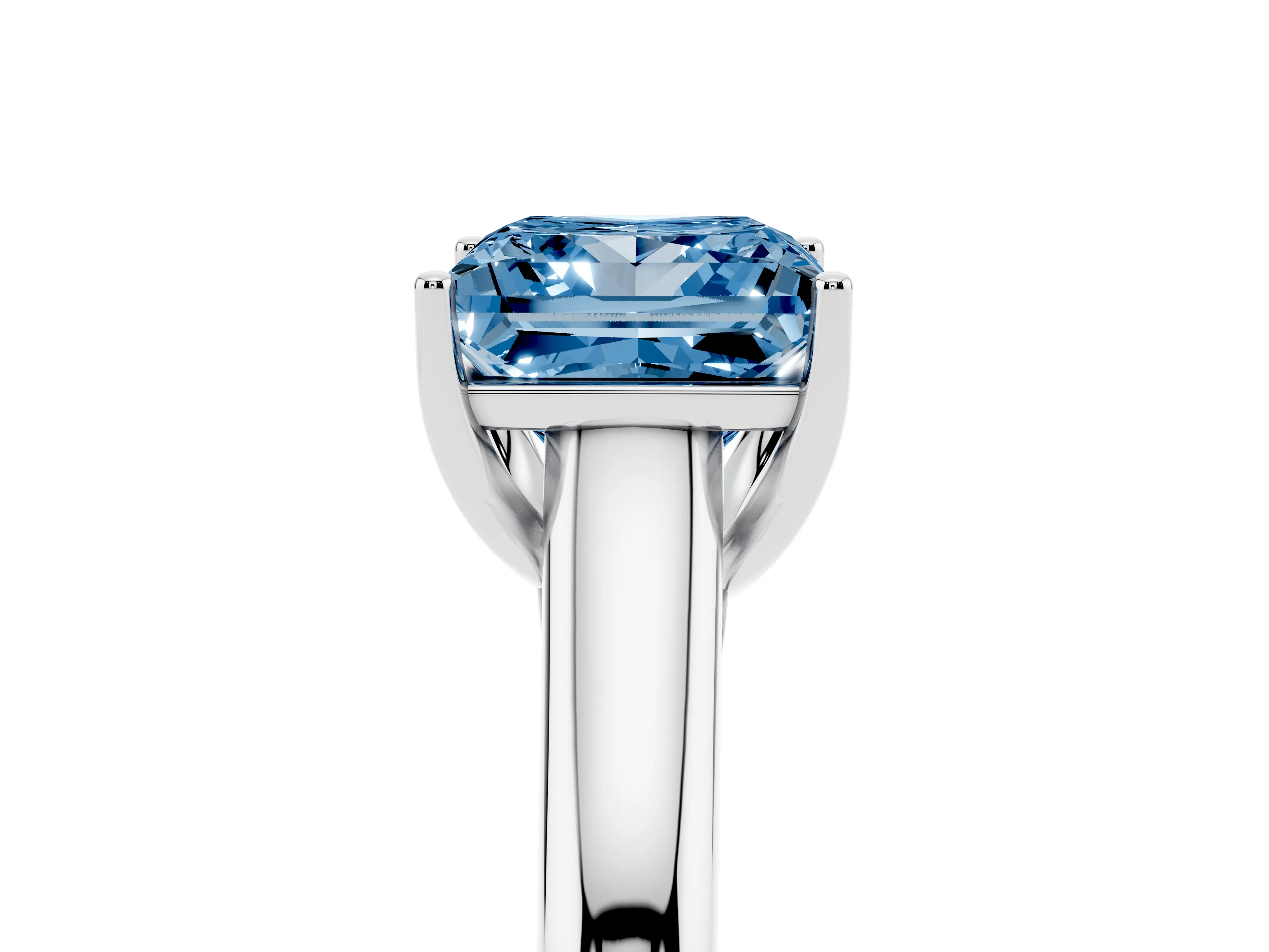 Fancy Blue Princess Cut Diamond Solitaire Engagement Ring Set in White gold with Subtly Tapered Band and Prong Setting