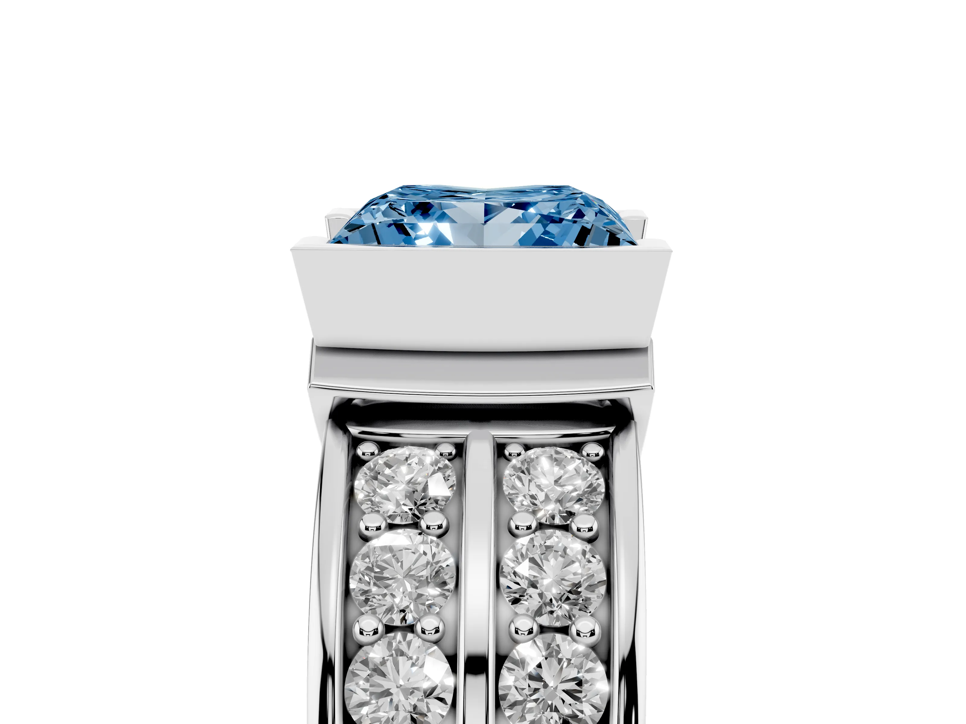Fancy Blue Princess Cut Diamond Wide Channel Set Band Ring Set in White gold with Bezel Setting