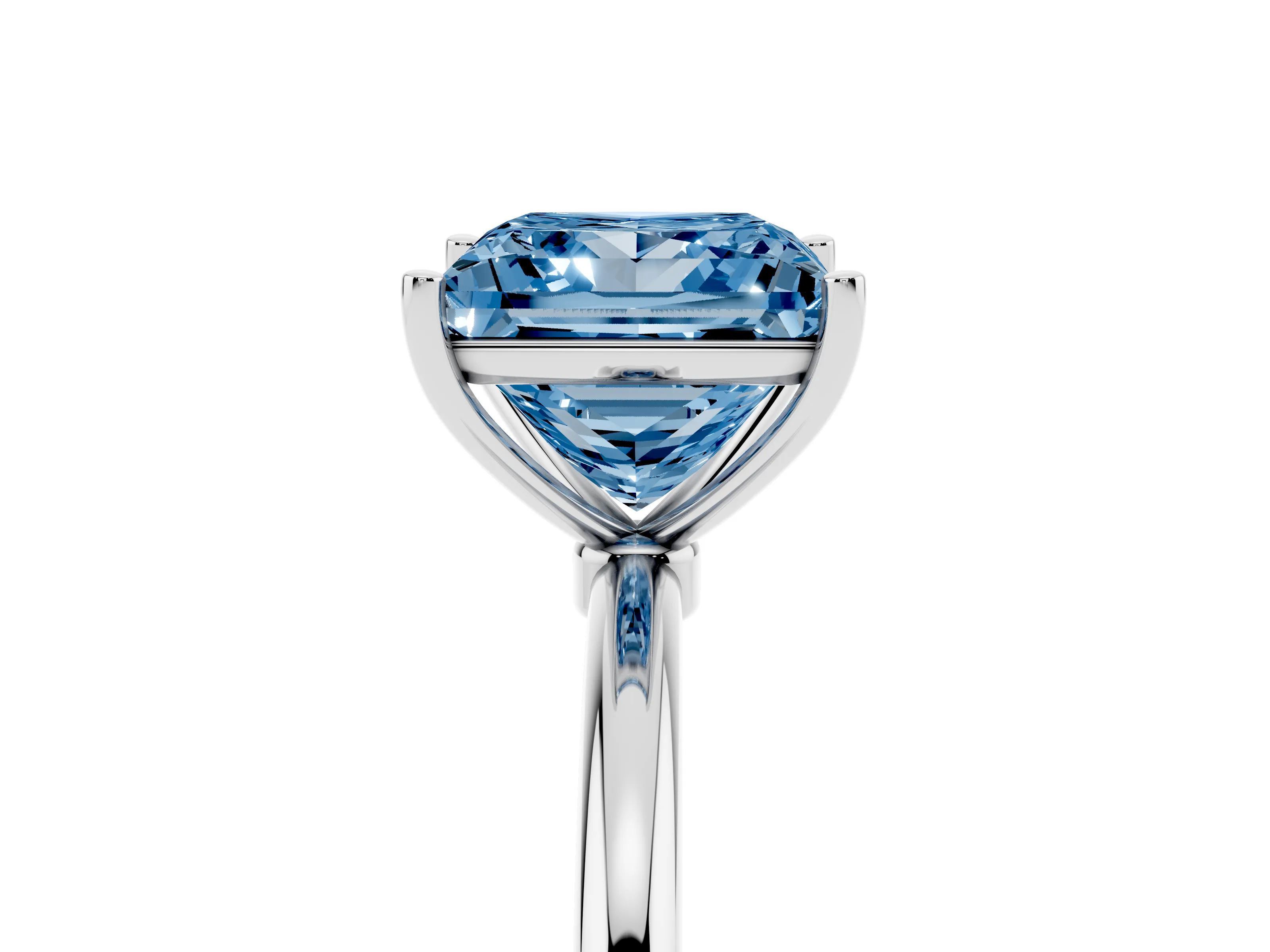 Fancy Blue Princess Cut Diamond Solitaire Engagement Ring Set in Silver with Thin Band and Prong Setting