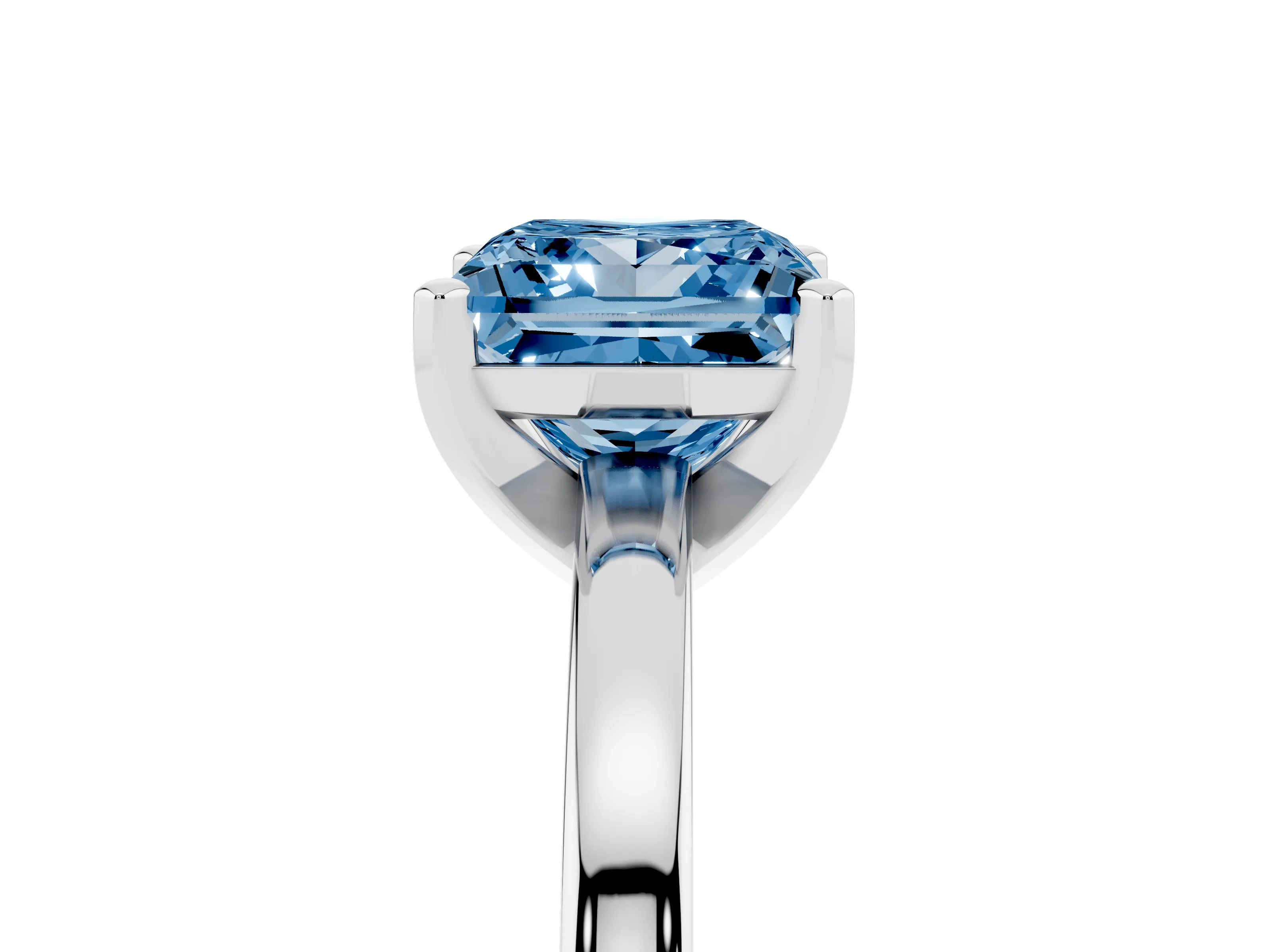Fancy Blue Princess Cut Diamond Solitaire Engagement Ring Set in White gold with Prong Setting on a Classic Band