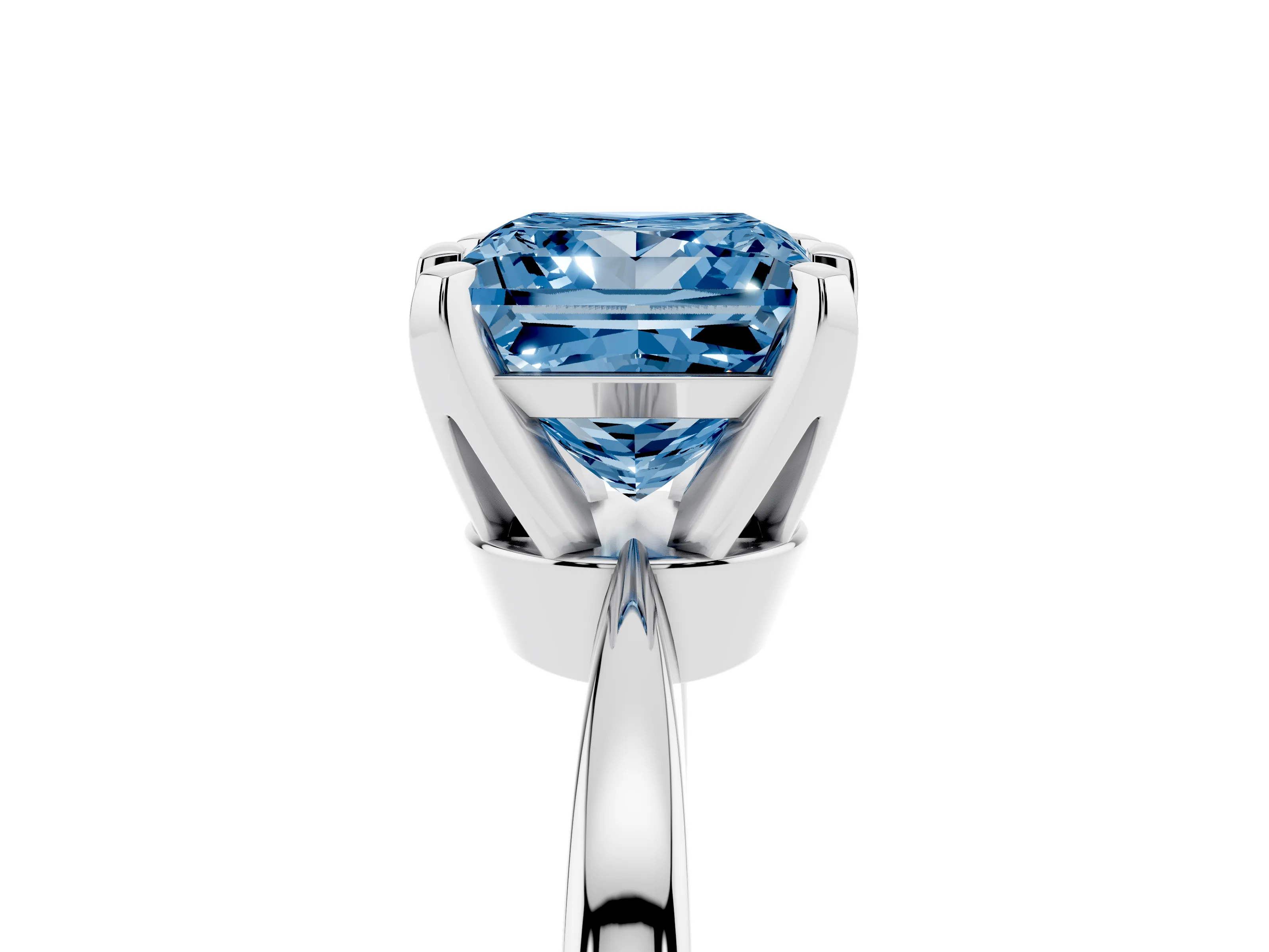 Fancy Blue Princess Cut Diamond Solitaire Engagement Ring Set in White gold with Slim Tapered Solitaire Band