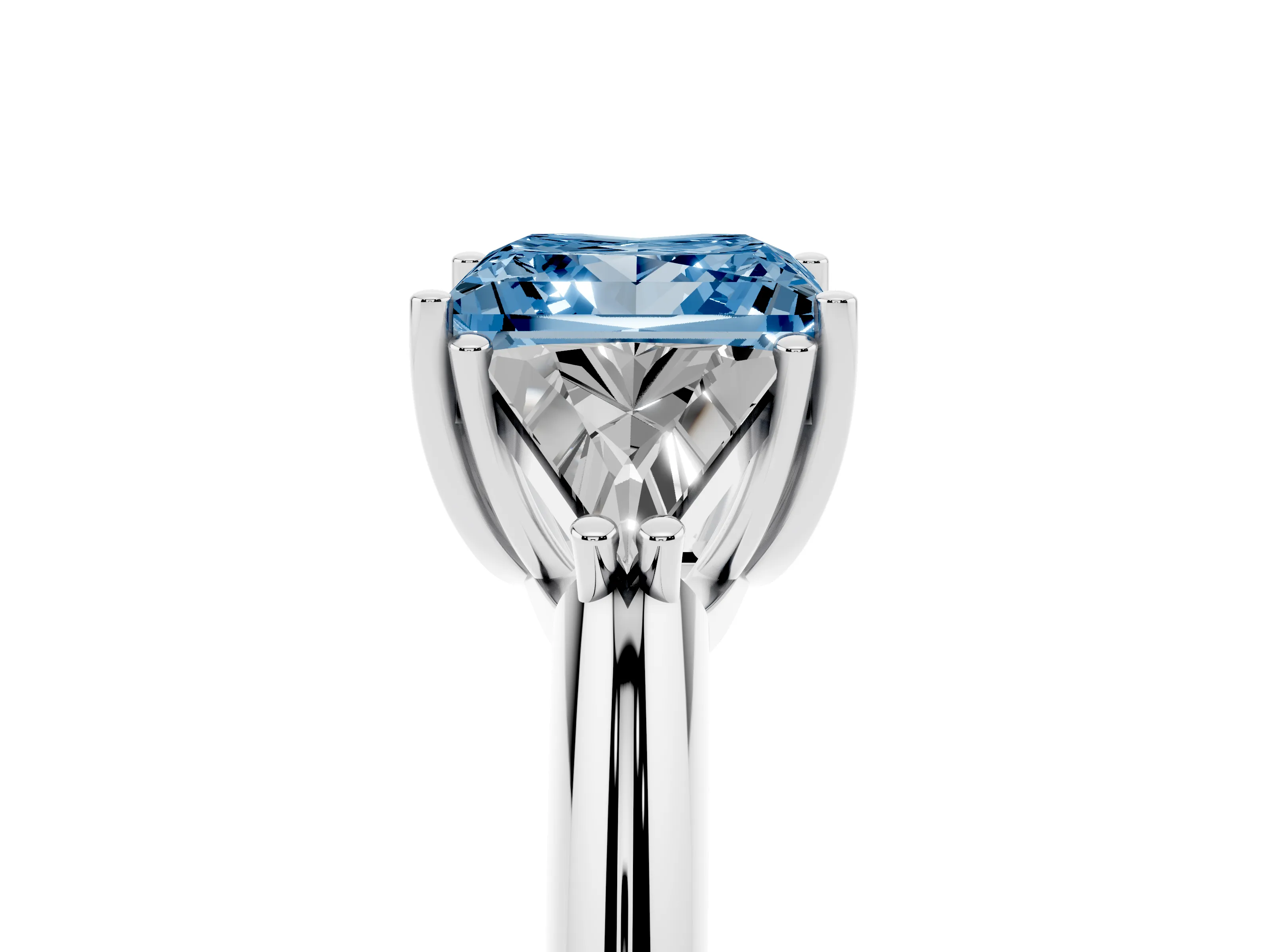 Fancy Blue Princess Cut Diamond Three-Stone Engagement Ring Set in Silver with Trillion Side Stones