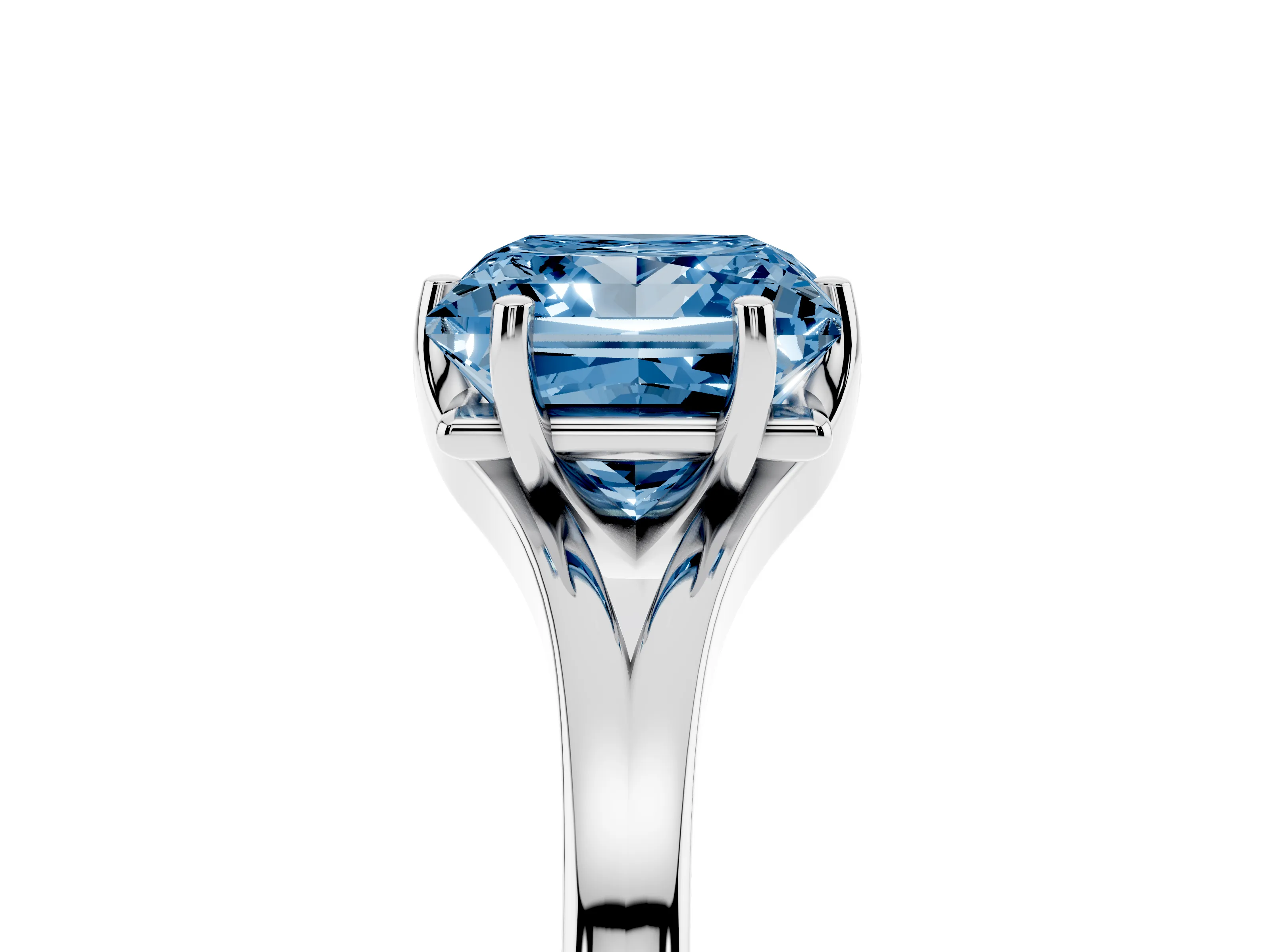 Fancy Blue Princess Cut Diamond Solitaire Ring Set in Silver with Polished Tapered Band and Prong Setting