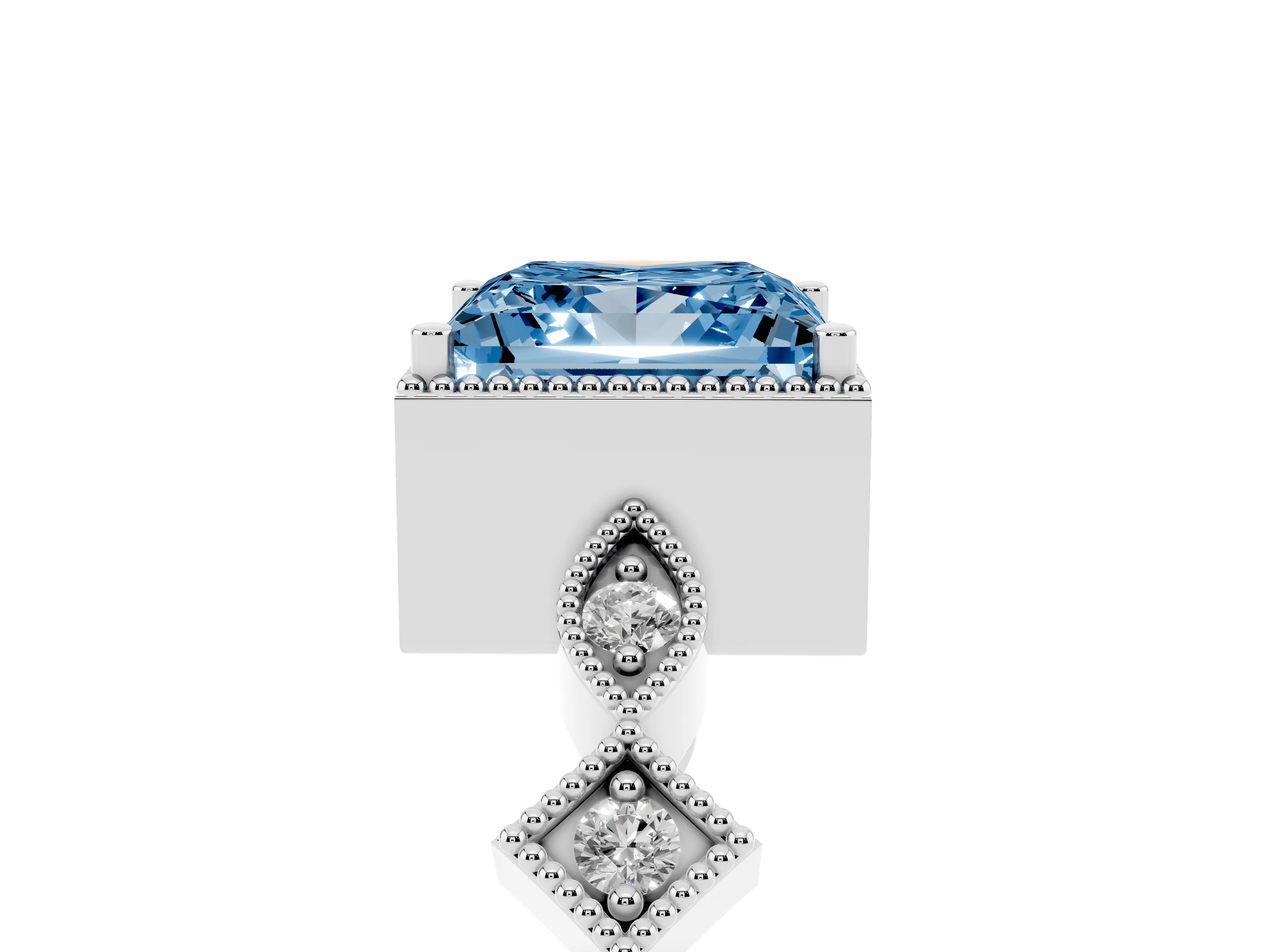 Fancy Blue Princess Cut Diamond Milgrain Marquise Twist Band Ring Set in Platinum with Prong Setting