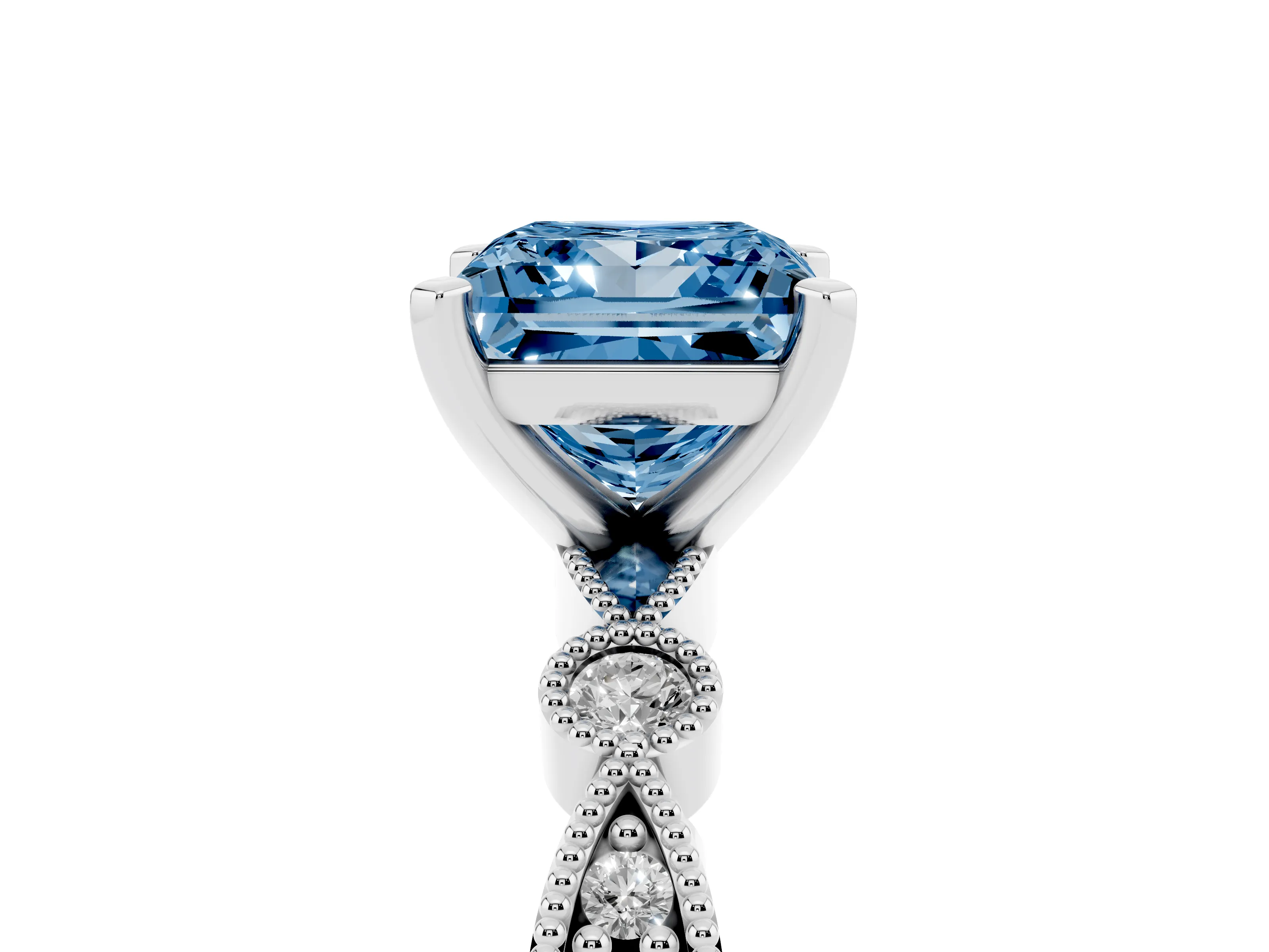 Fancy Blue Princess Cut Diamond Solitaire Engagement Ring Set in Silver with Milgrain Bezel Accent Band