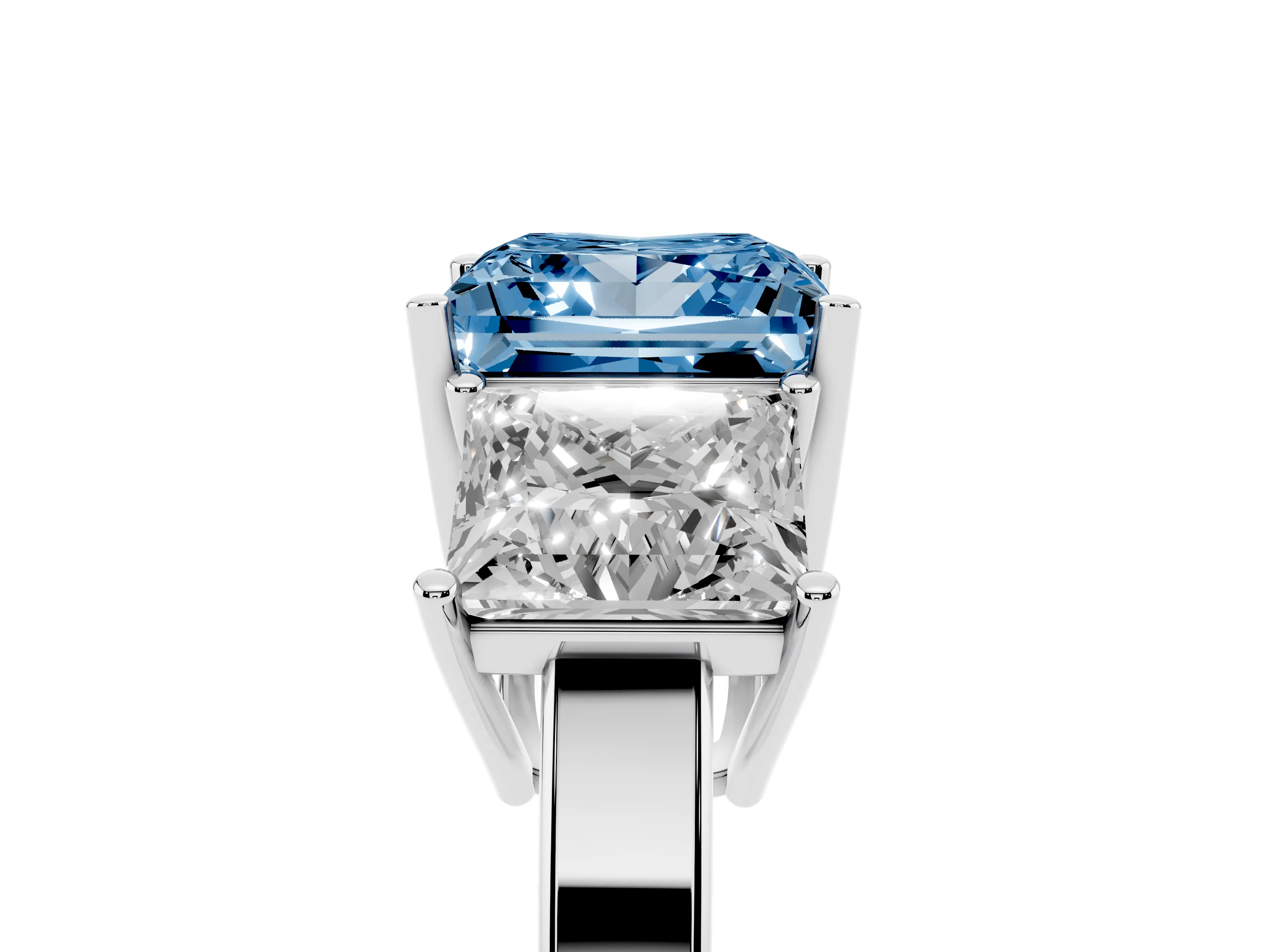 Fancy Blue Princess Cut Diamond Three-Stone Engagement Ring Set in Silver with Flat Band