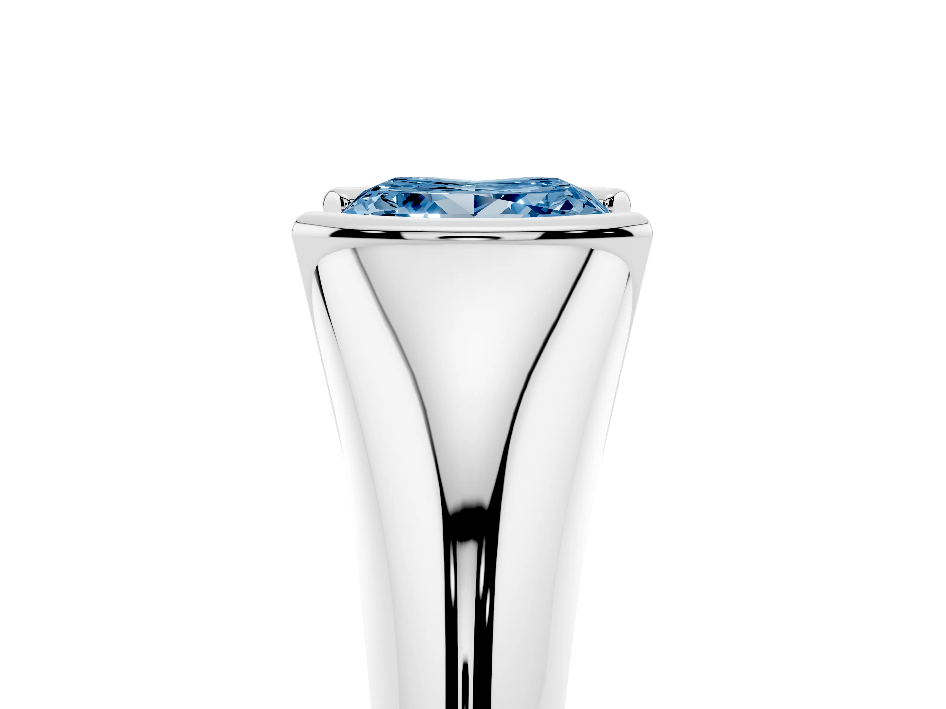 Fancy Blue Princess Cut Diamond Solitaire Tension Set Ring Set in Silver