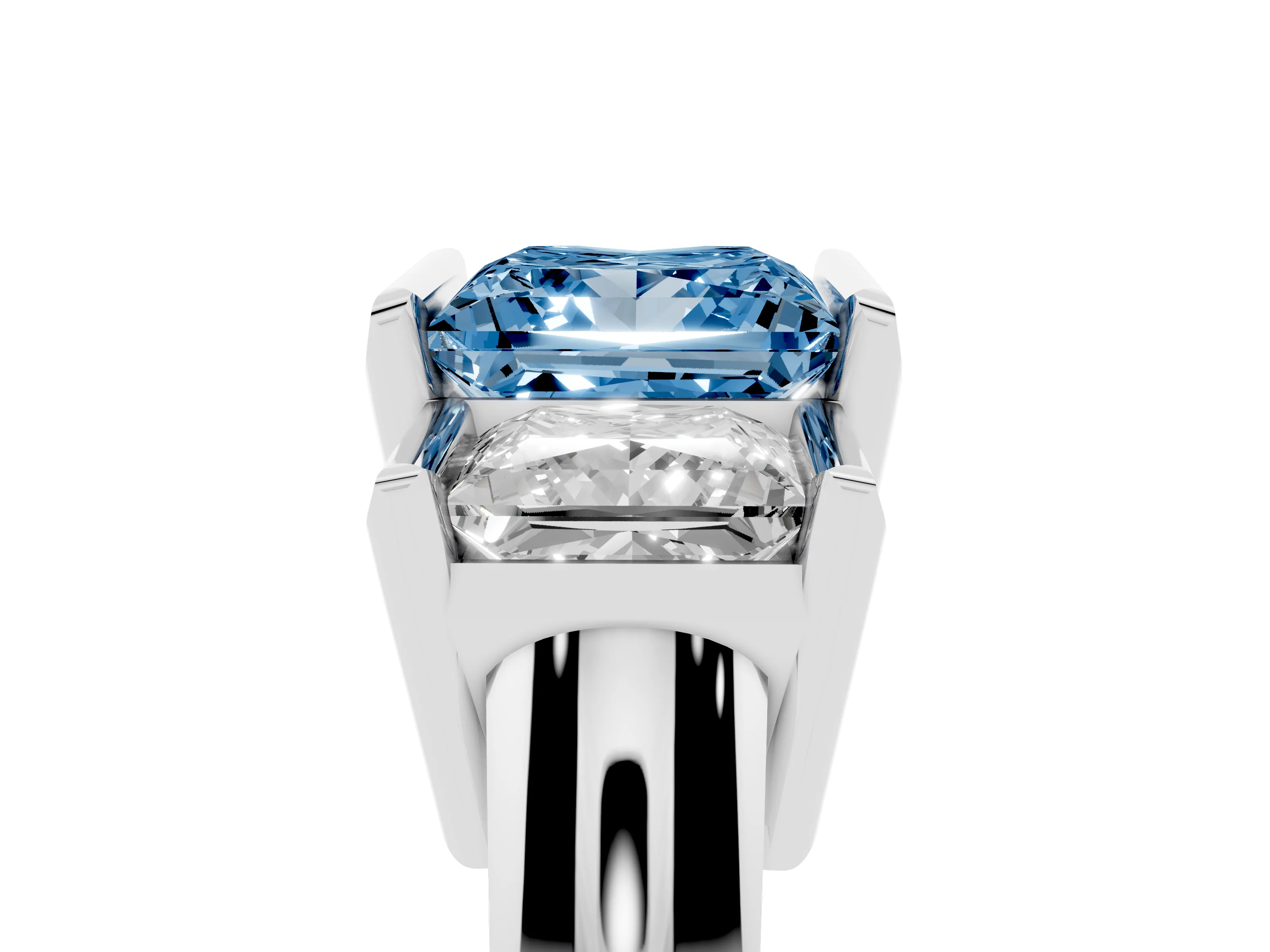 Fancy Blue Princess Cut Diamond Three-Stone Channel Set Ring Set in Platinum with Smooth Polished Band