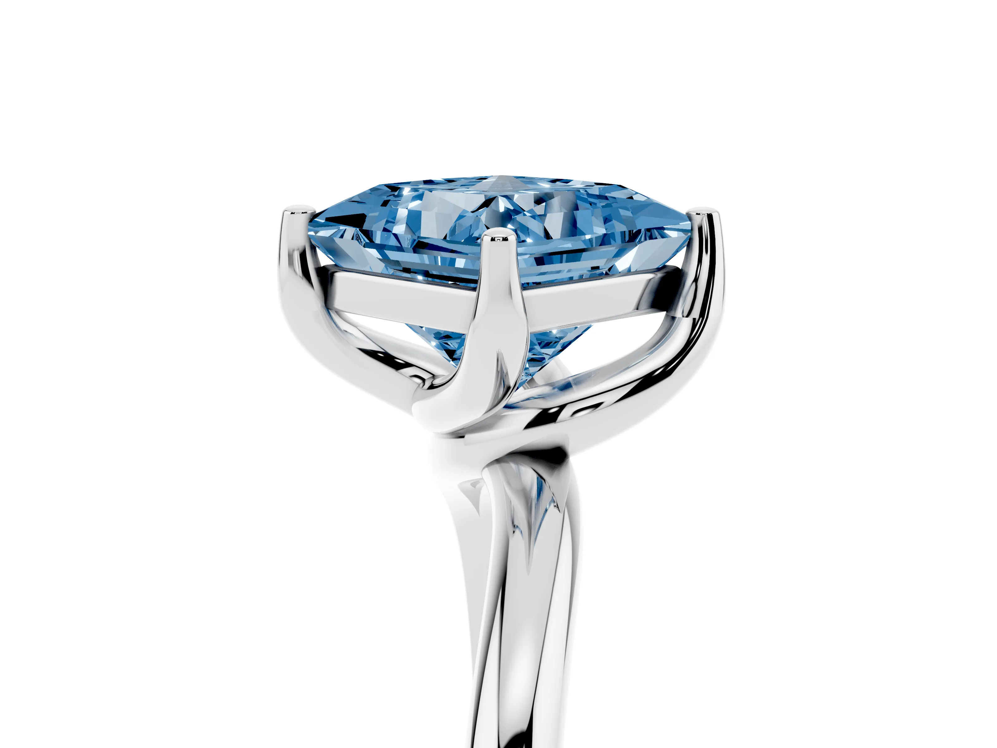 Fancy Blue Princess Cut Diamond Solitaire Engagement Ring Set in Silver with Classic Plain Band