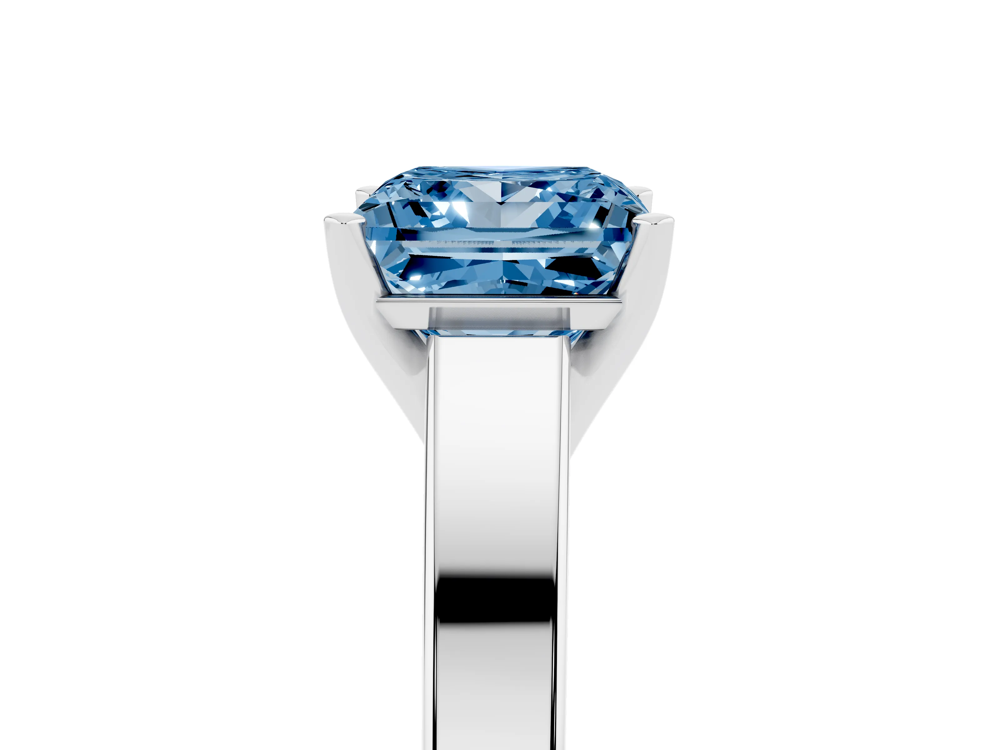 Fancy Blue Princess Cut Diamond Solitaire Engagement Ring Set in White gold with Prong Setting and Tapered Band