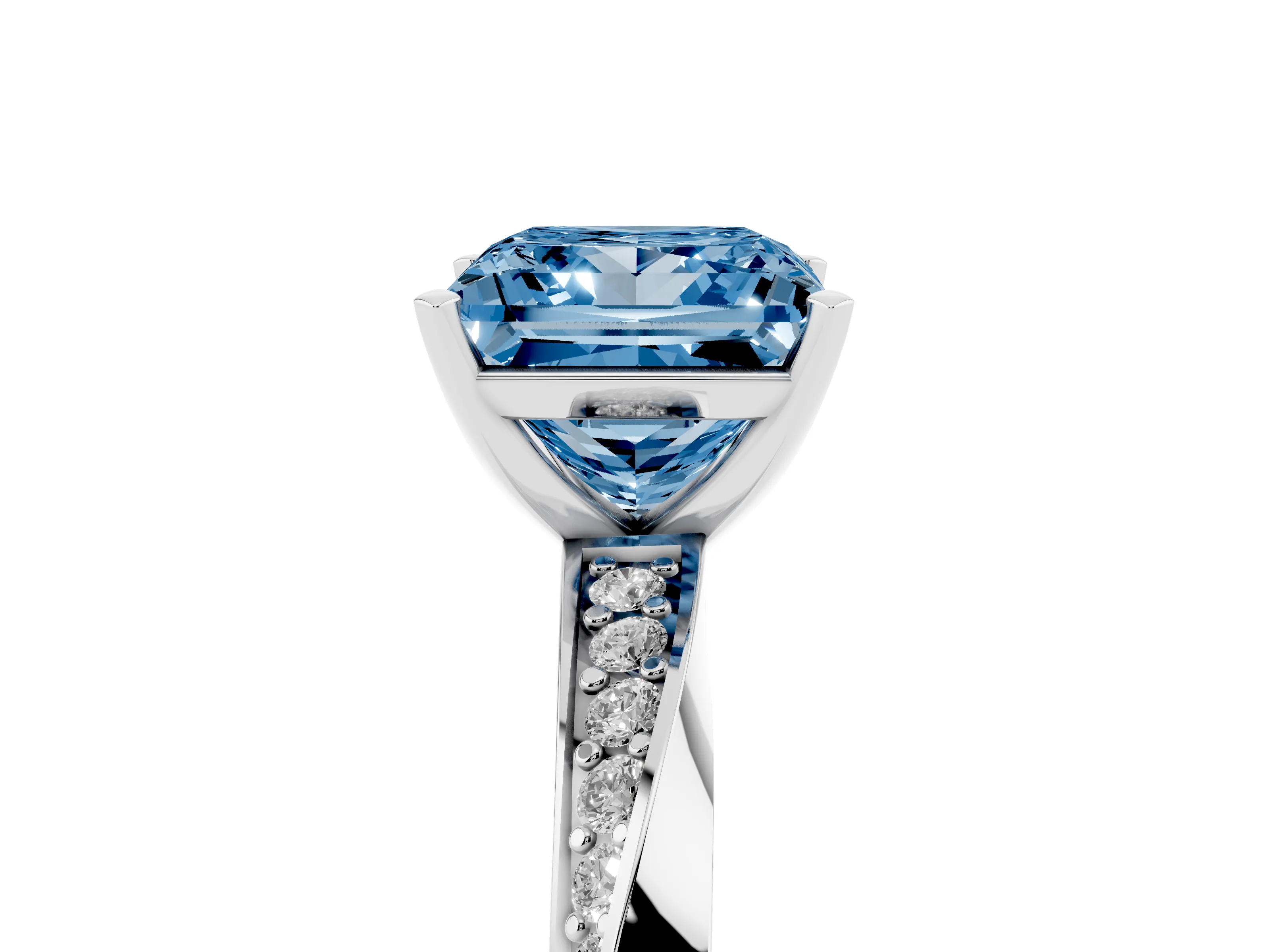 Fancy Blue Princess Cut Diamond Engagement Ring Set in Silver with Side Stone Accents and Prong Setting