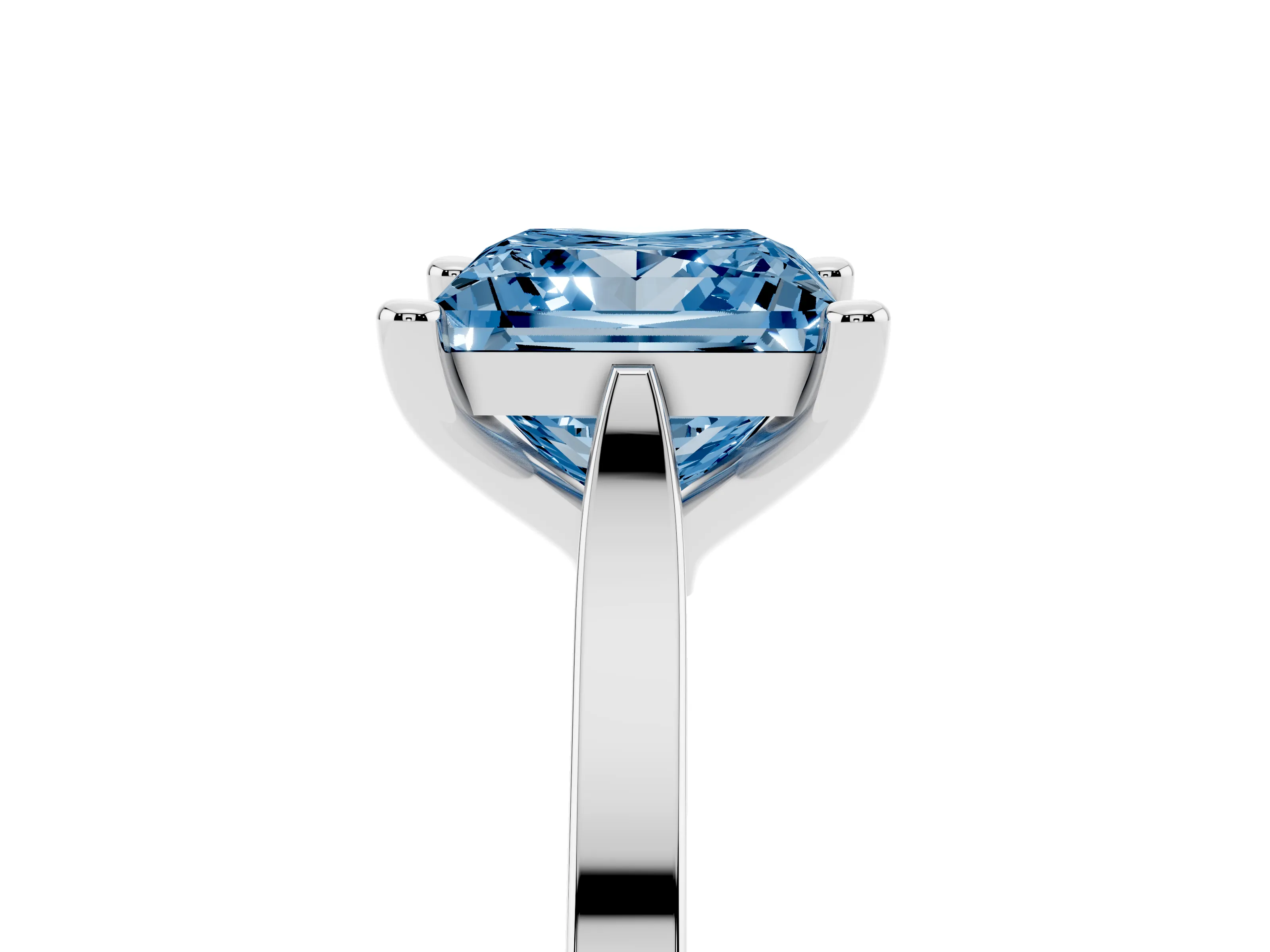 Fancy Blue Princess Cut Diamond Solitaire Ring Set in White gold with Prong Setting and Tapered Band