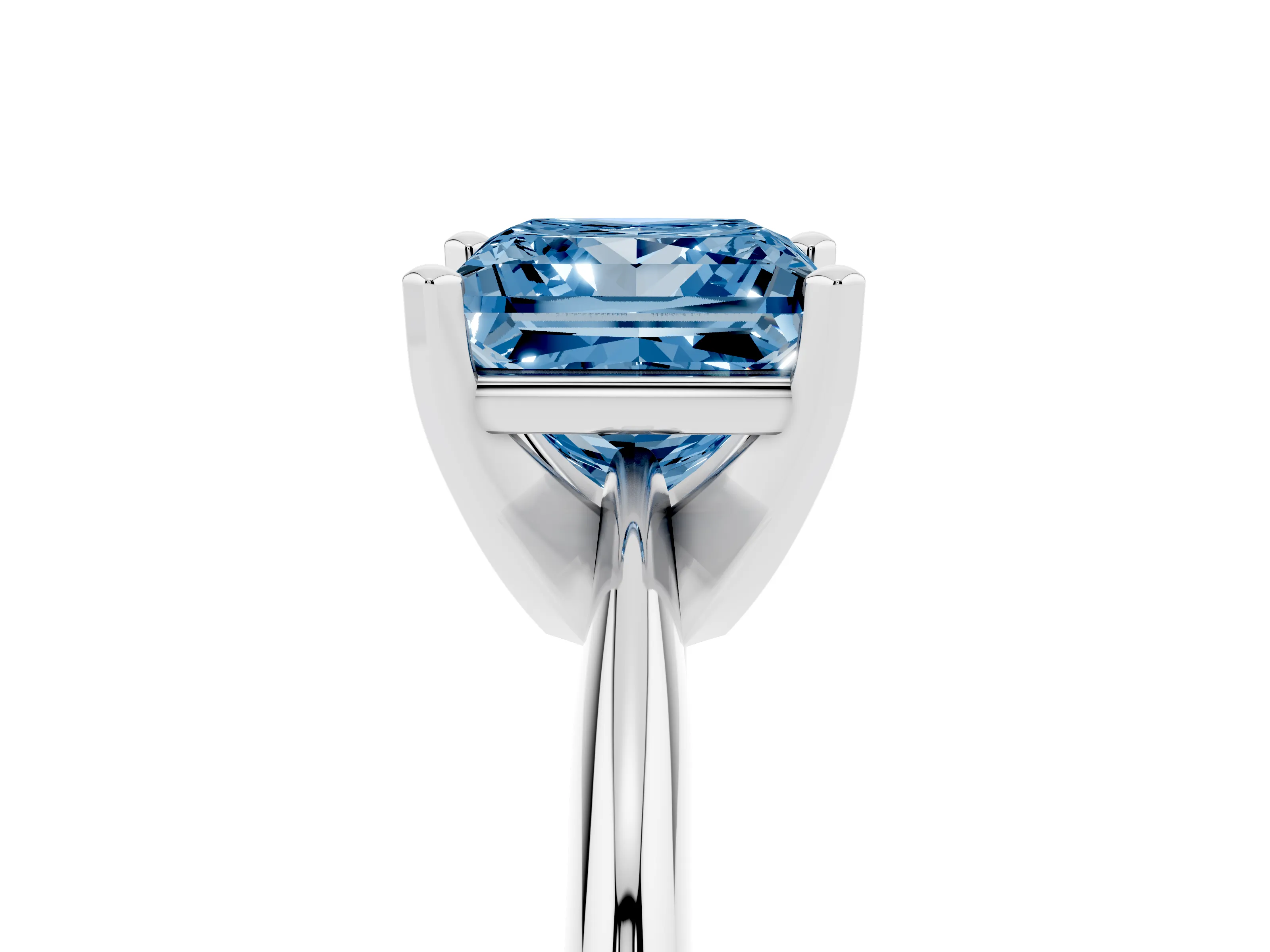 Fancy Blue Princess Cut Diamond Solitaire Ring Set in Platinum with Prong Setting on a Plain Round Band