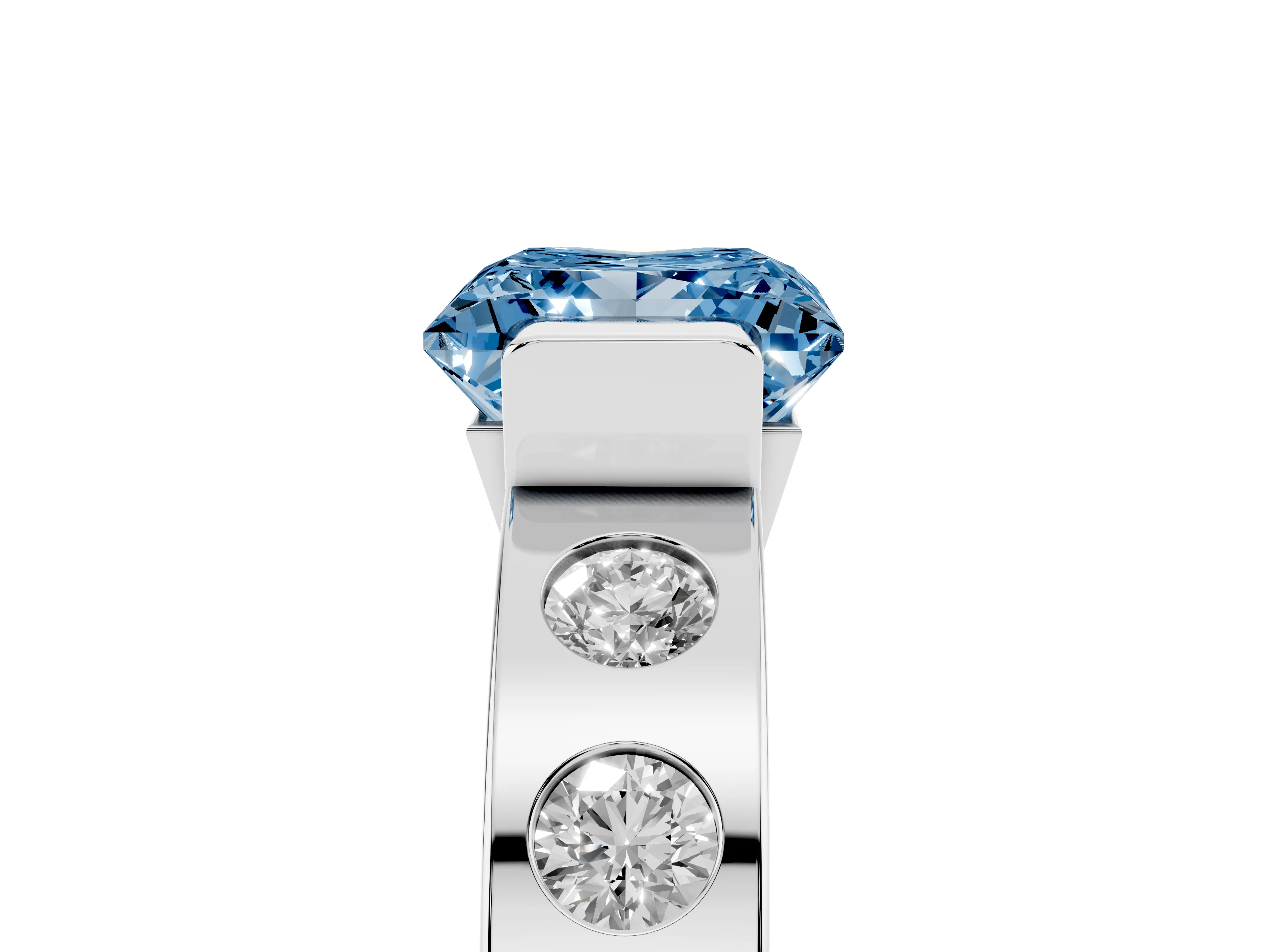 Fancy Blue Princess Cut Diamond Channel-Set Band Ring Set in Silver with Bezel Prong Setting