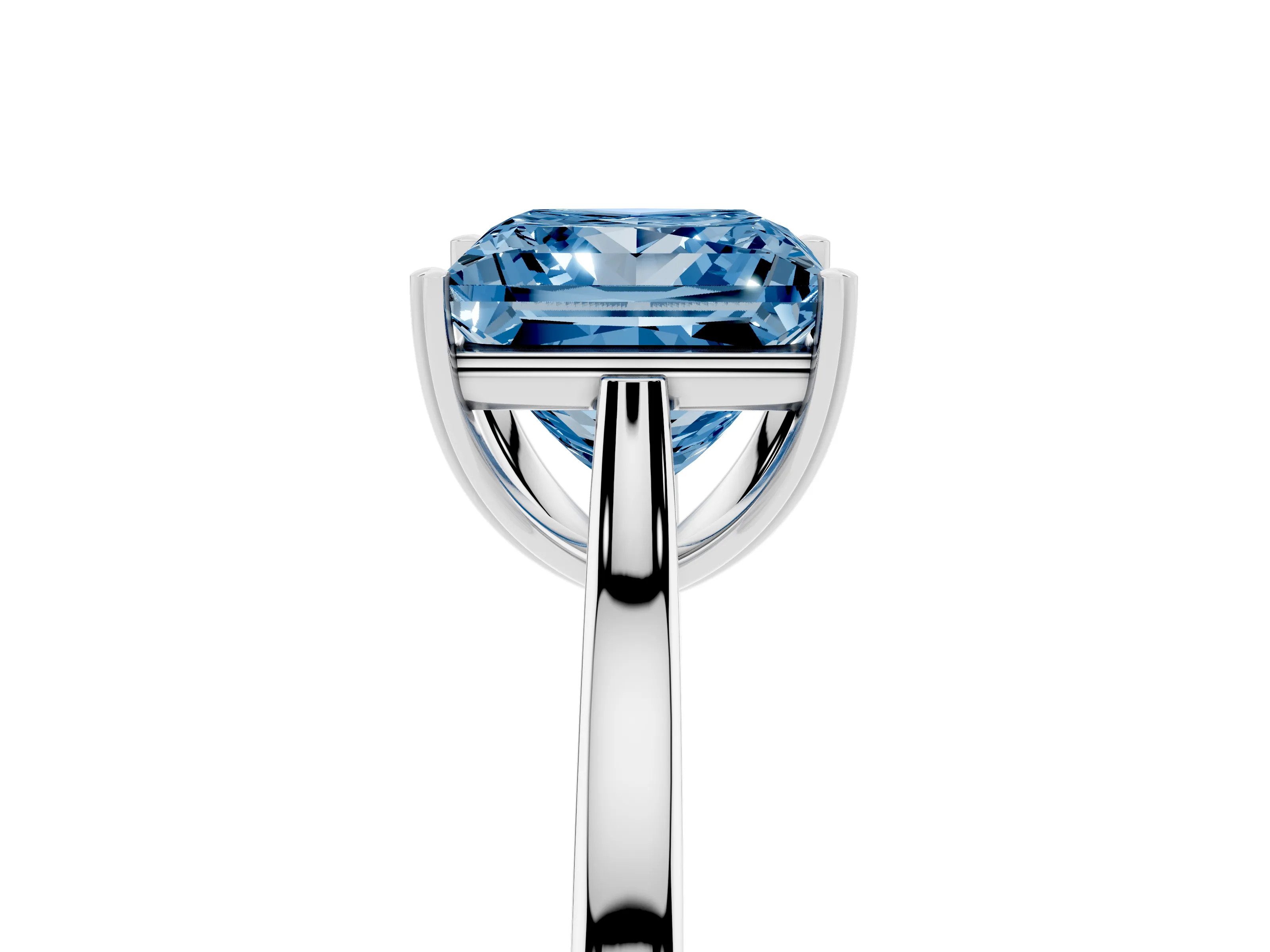Fancy Blue Princess Cut Diamond Solitaire Heart Prong Engagement Ring Set in Silver with Tapered Band