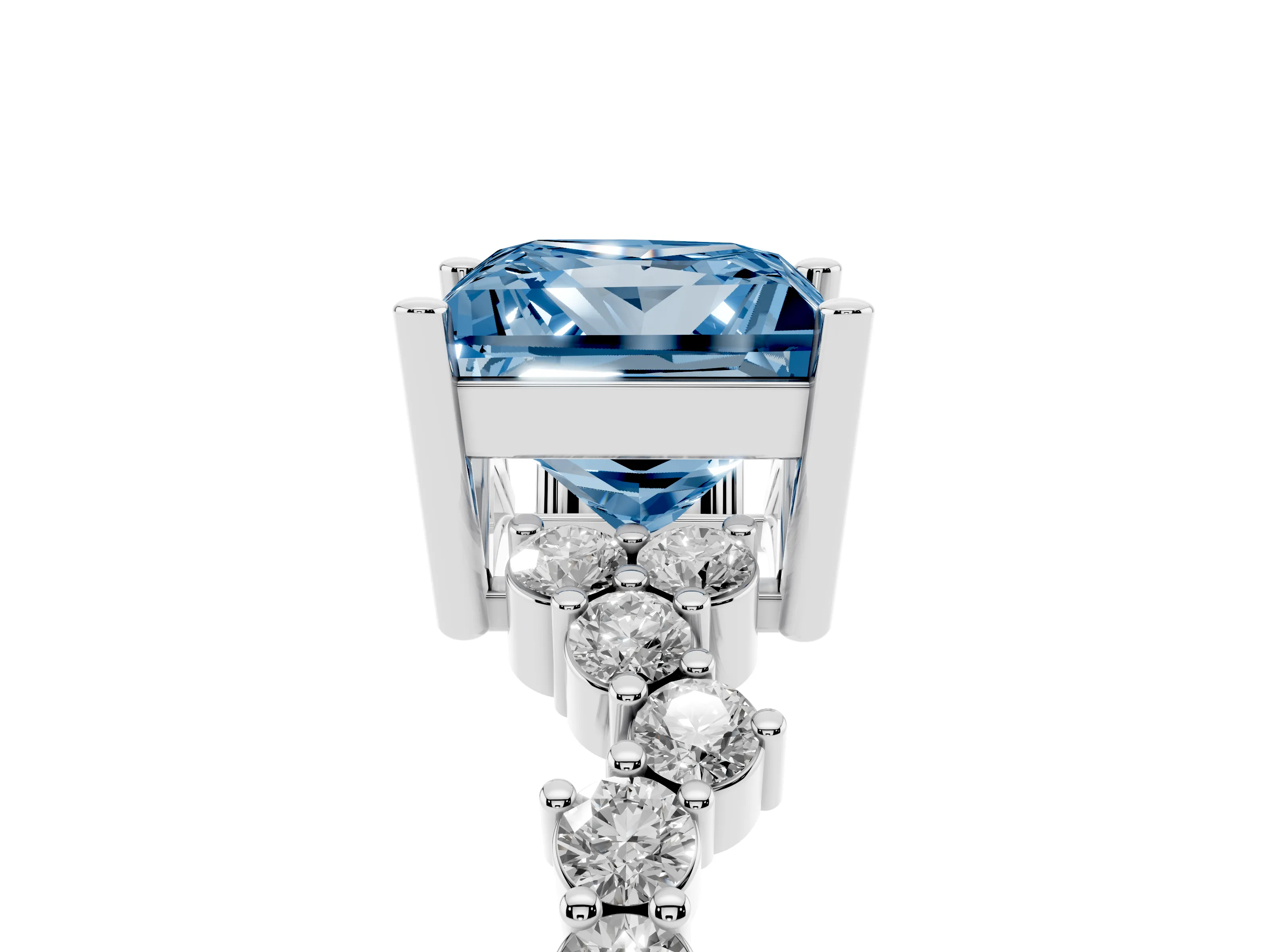 Fancy Blue Princess Cut Diamond Ring Set in White gold with Scattered Round Accents