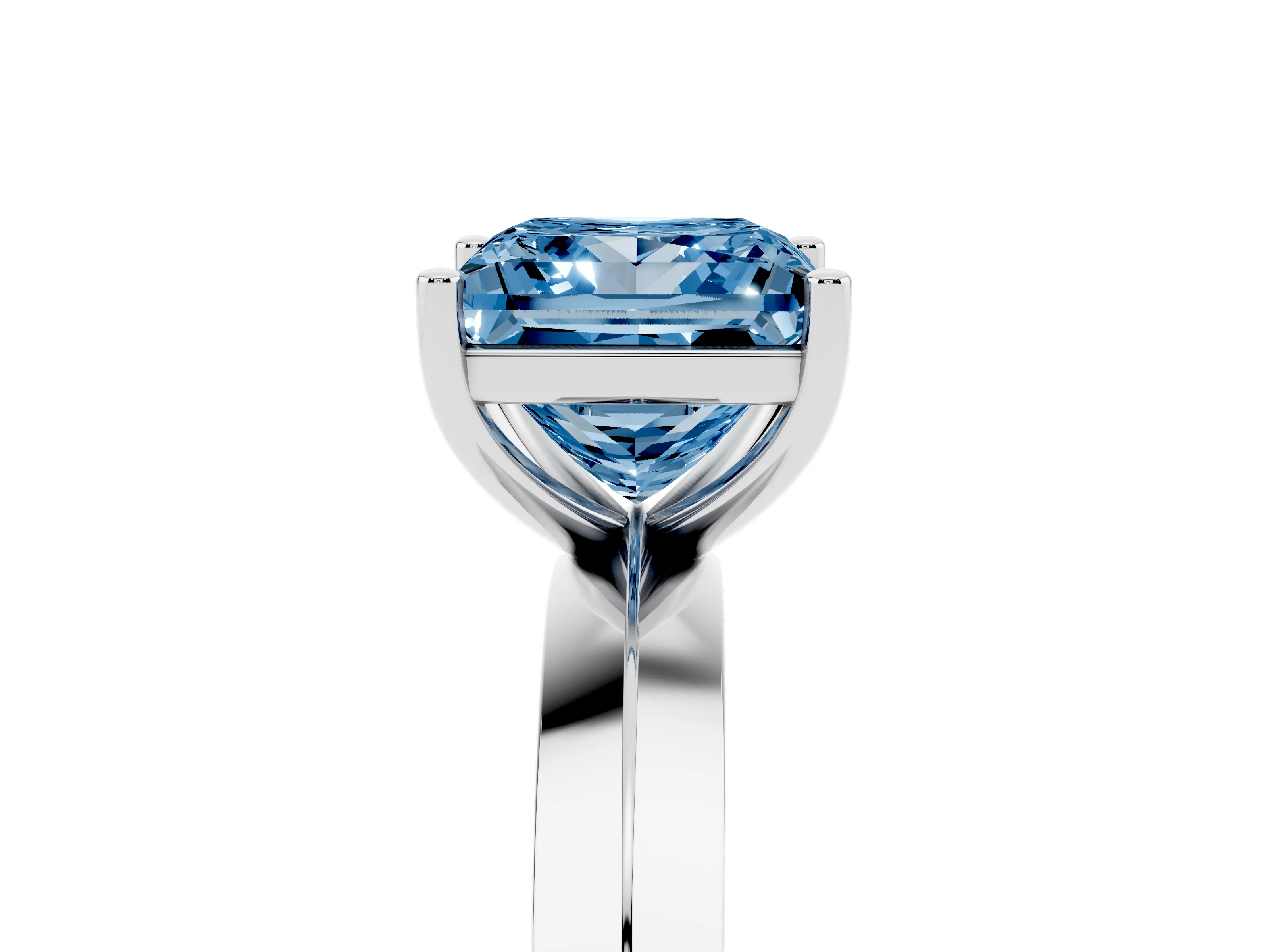 Fancy Blue Princess Cut Diamond Solitaire Engagement Ring Set in Silver with Flat Band and Prong Setting