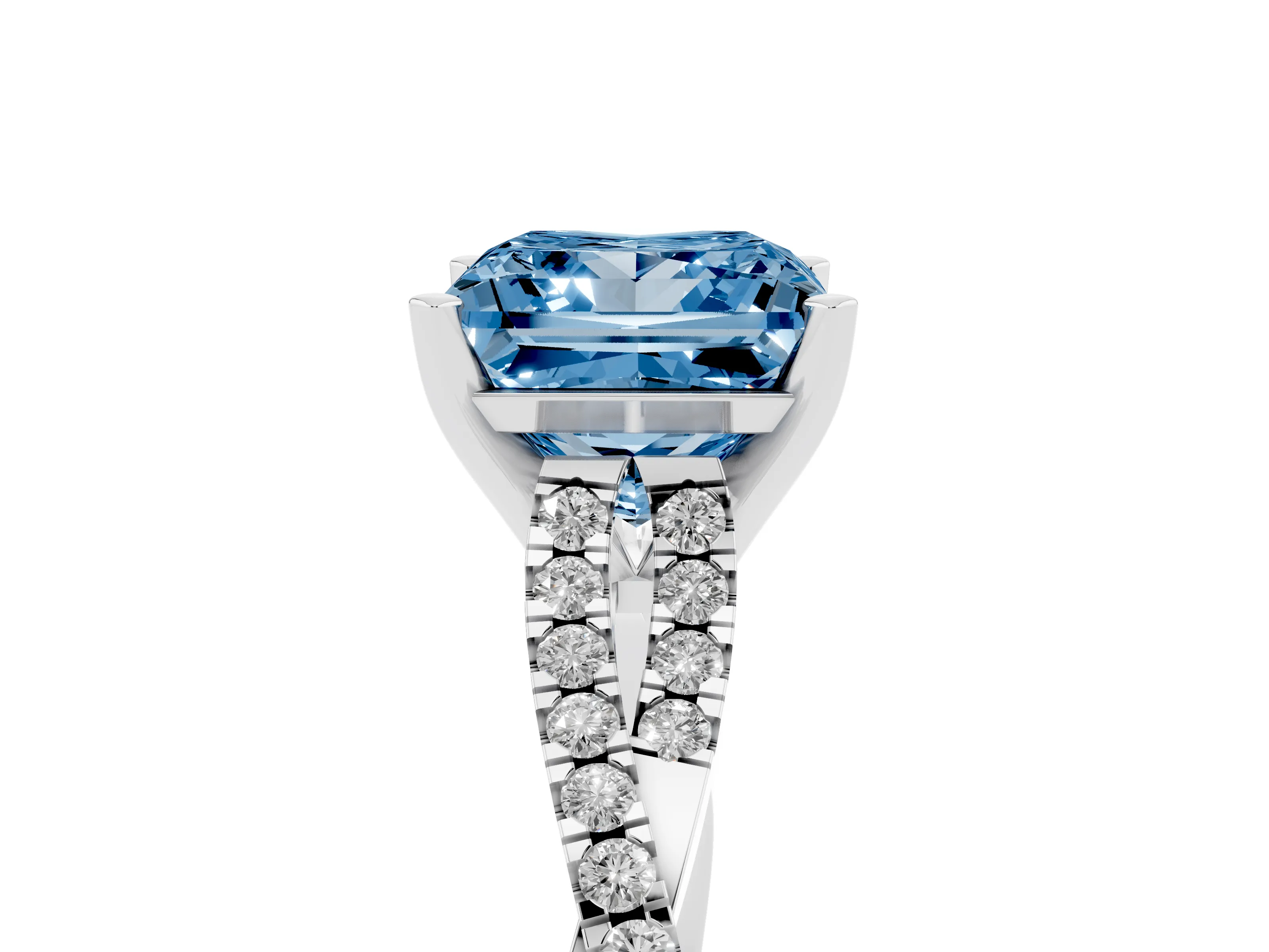 Fancy Blue Princess Cut Diamond Solitaire Engagement Ring Set in Silver with Twisted Pavé Band and Prong Setting