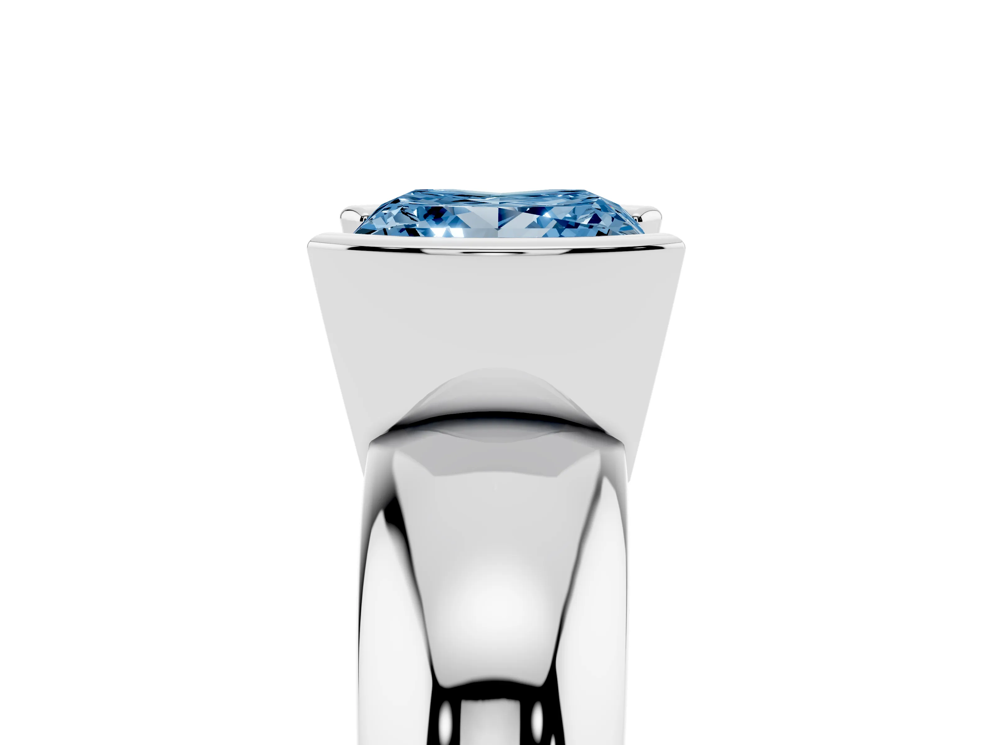 Fancy Blue Princess Cut Diamond Solitaire Tension Set Ring Set in White gold with Wide Band