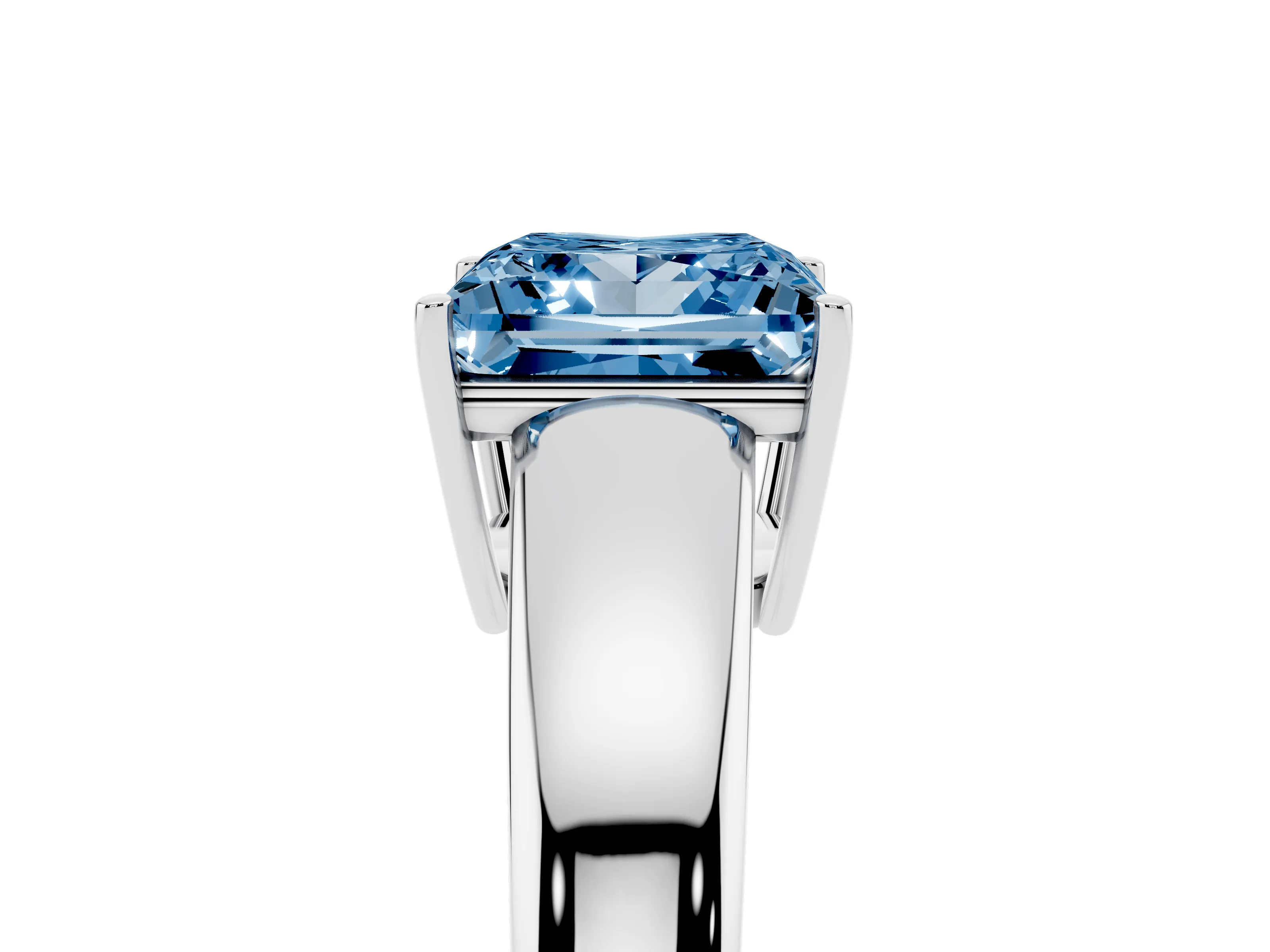 Fancy Blue Princess Cut Diamond Solitaire Ring Set in Silver with Tapered Band and Prong Setting